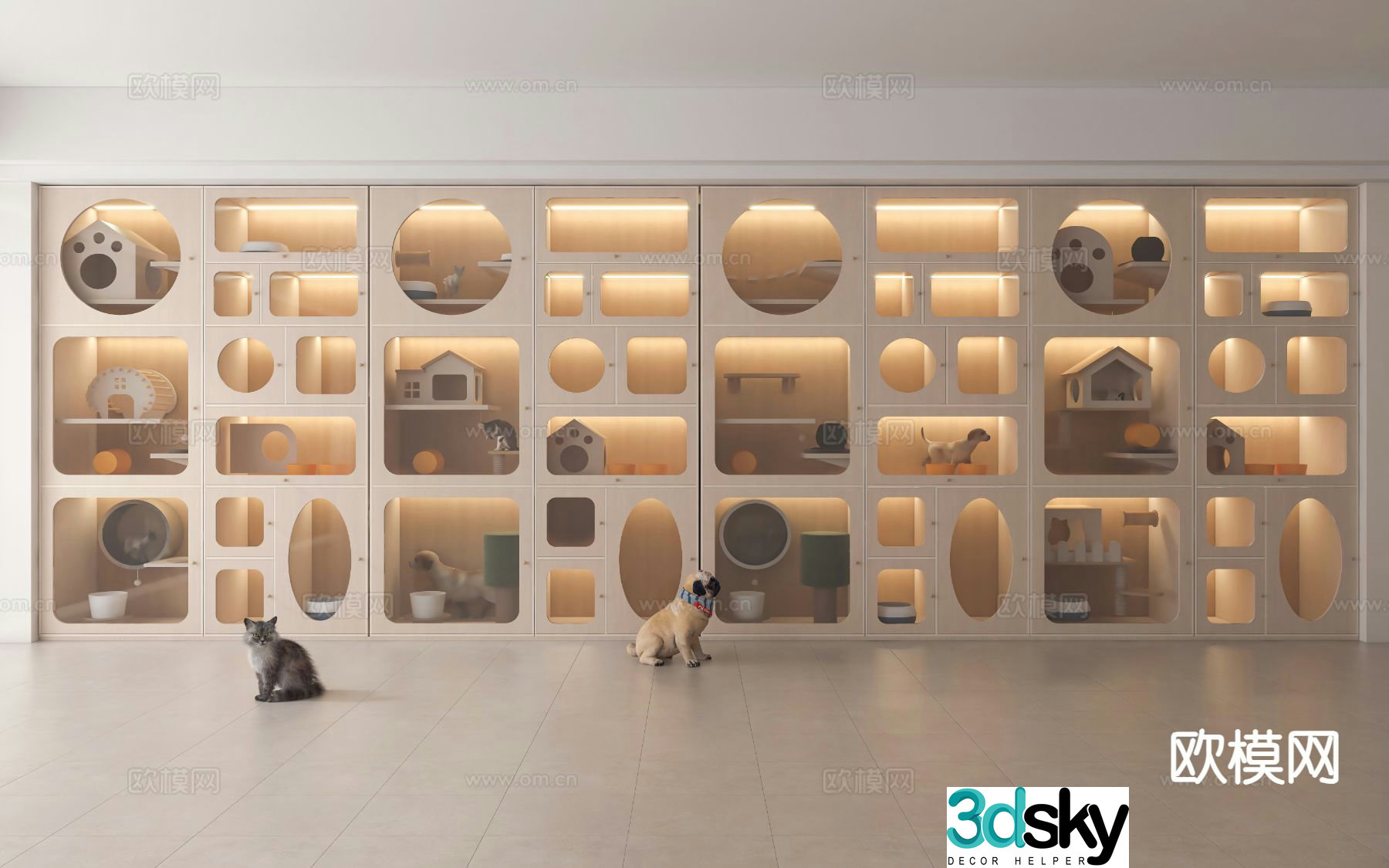 Modern cat kennel kennel pet cabinet 3d model