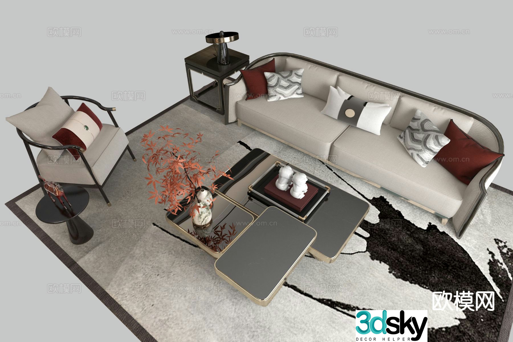 New Chinese style modular sofa 3d model