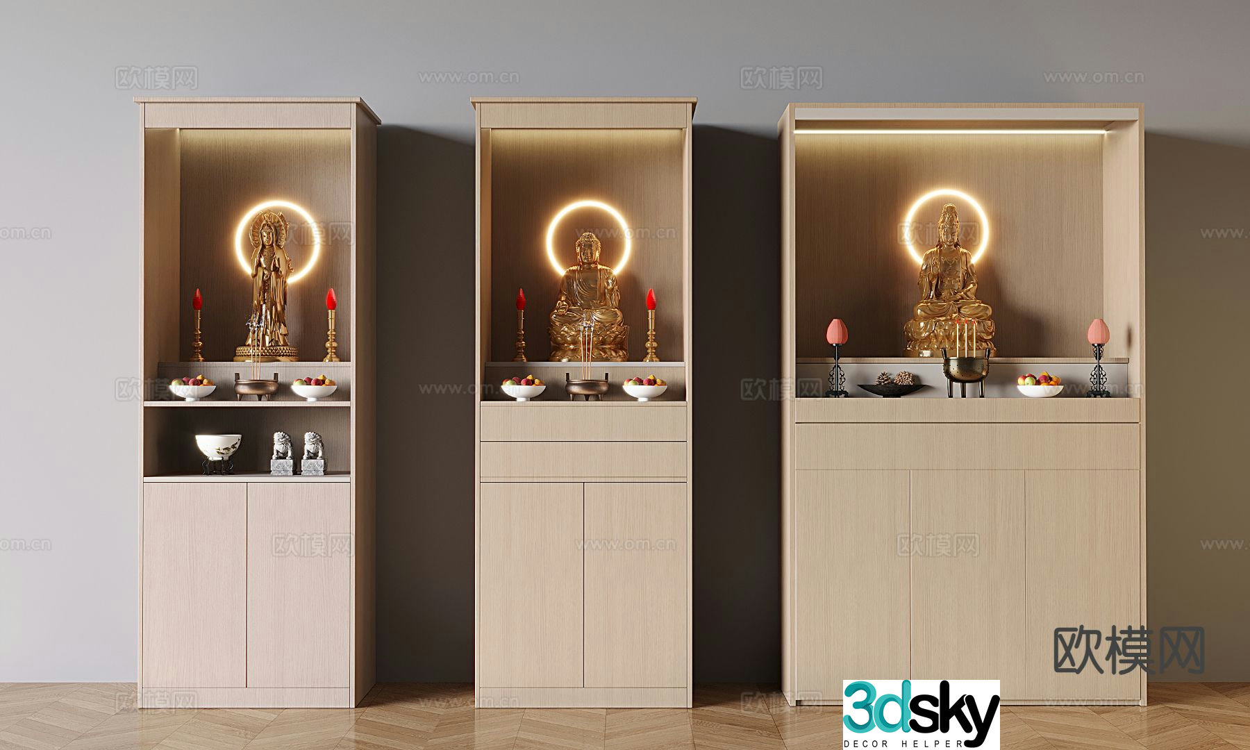 New Chinese style Buddhist niche altar altar statue cabinet 3D model