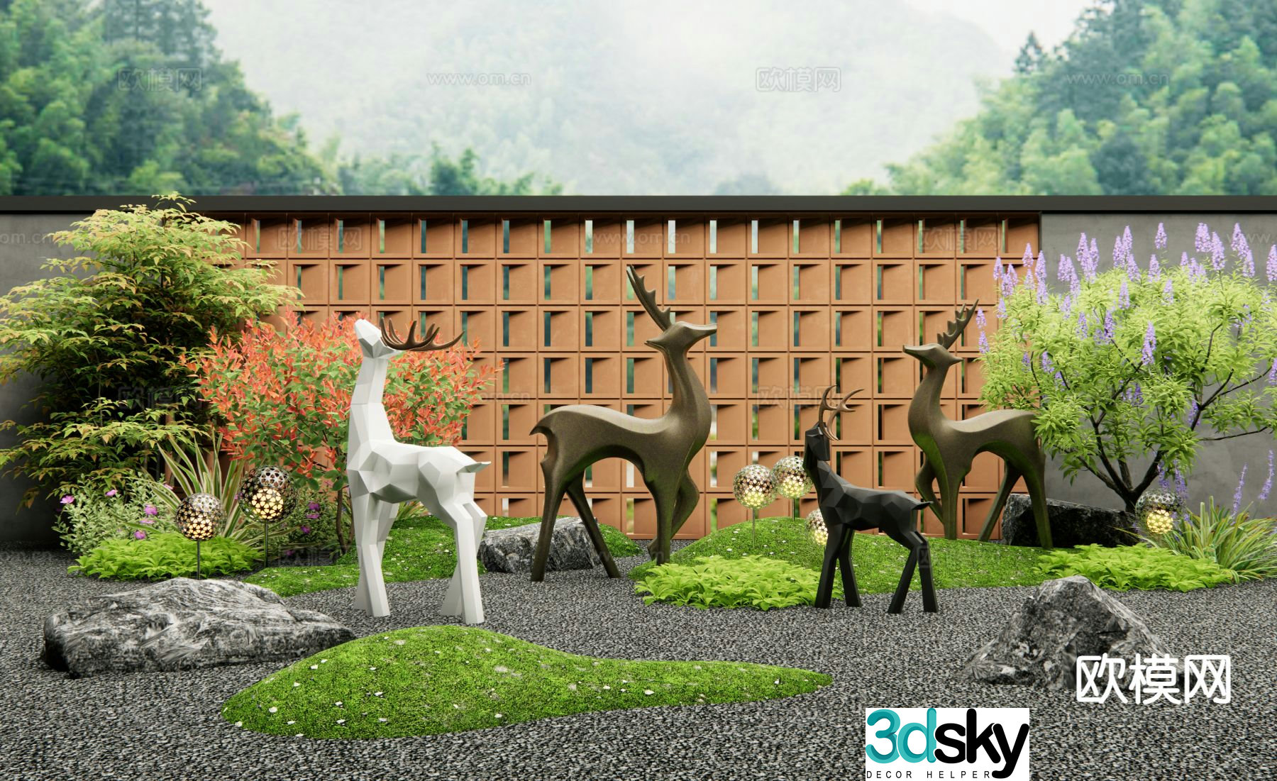 Modern Elk Landscape Sculpture Courtyard Sculpture 3D Model