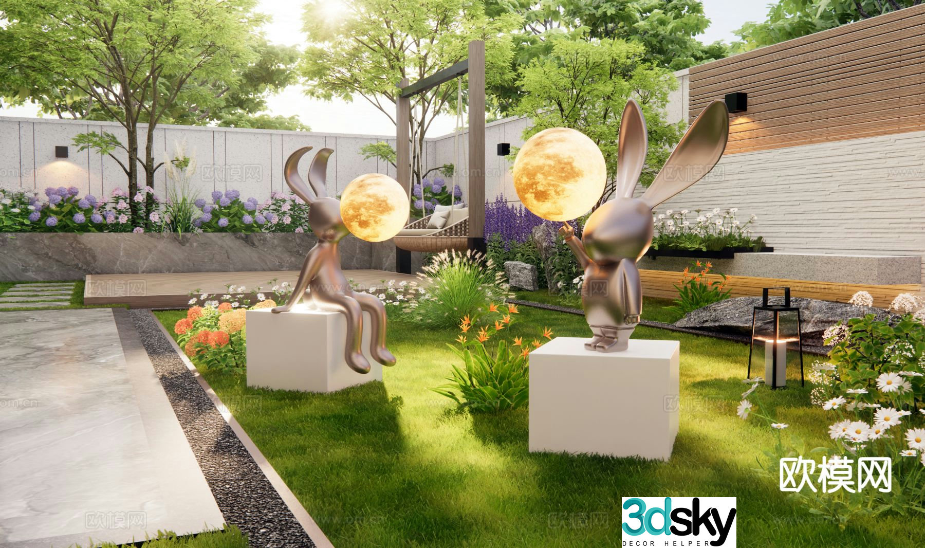 Modern rabbit sculpture landscape lamp lawn lamp courtyard sculpture 3d model