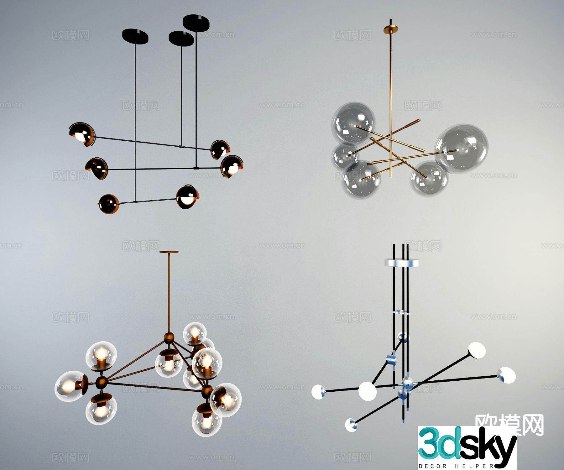 Modern metal chandelier 3d model
