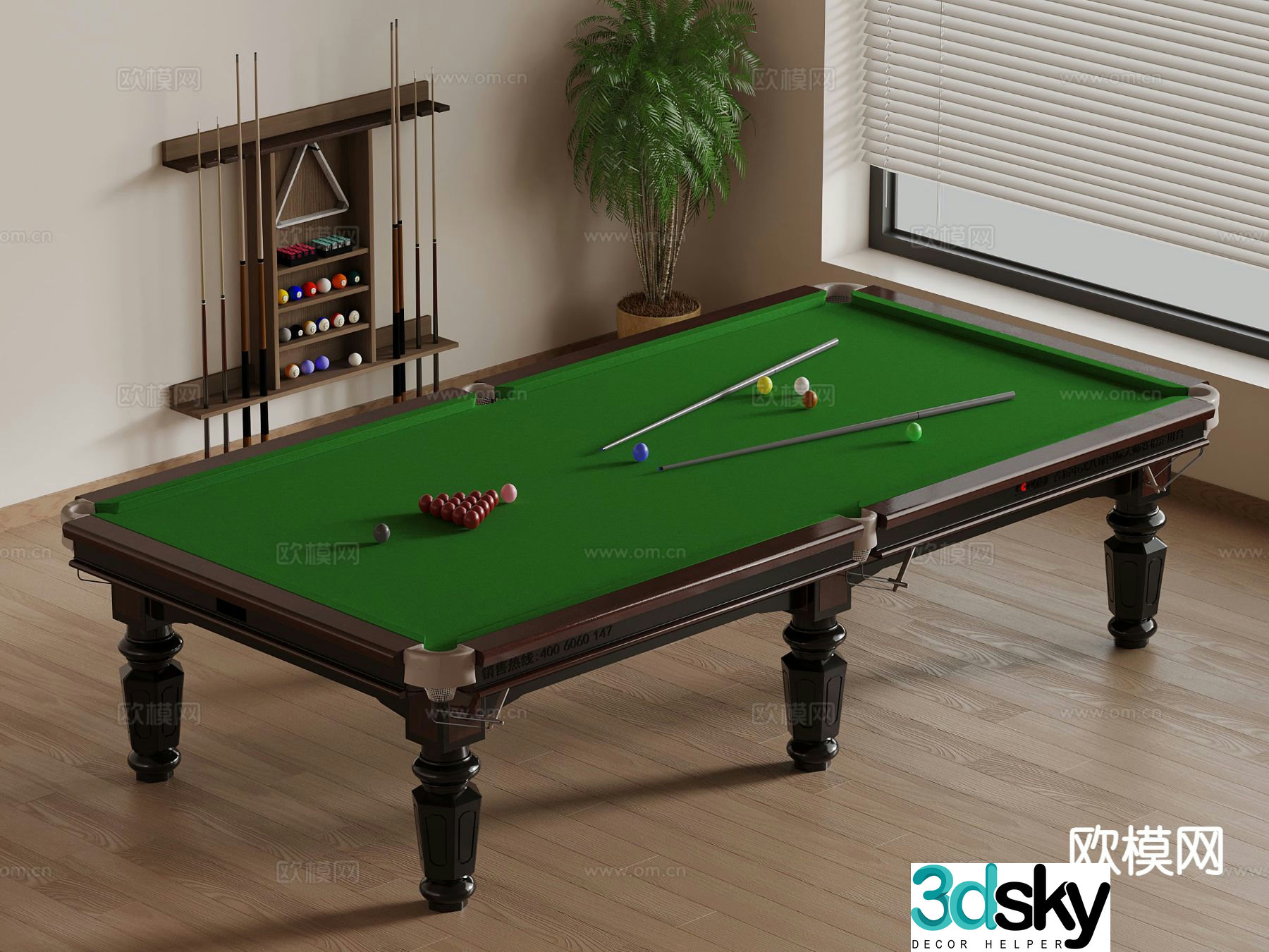 Pool table pool cue storage rack 3d model
