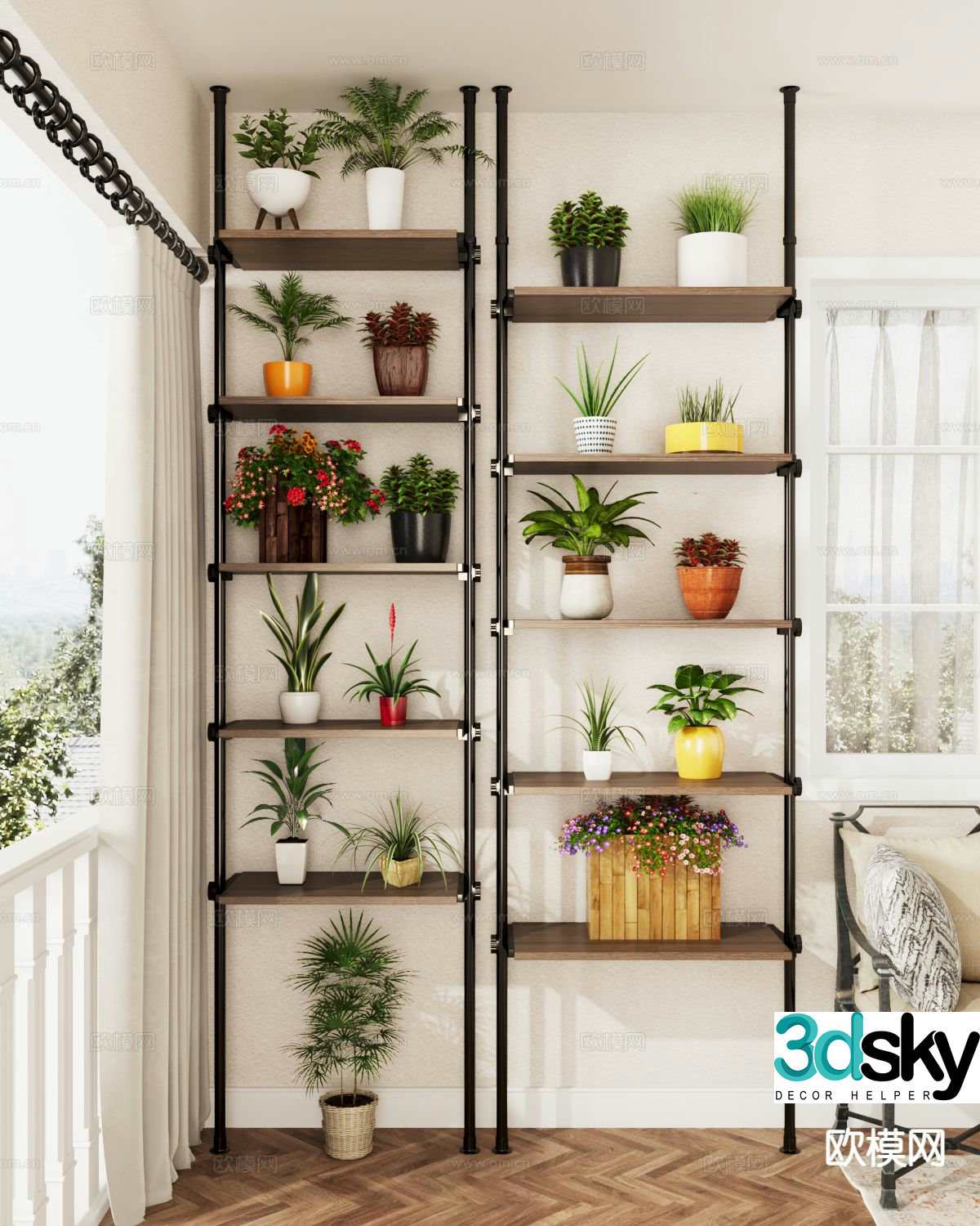 Industrial style storage rack flower rack 3d model
