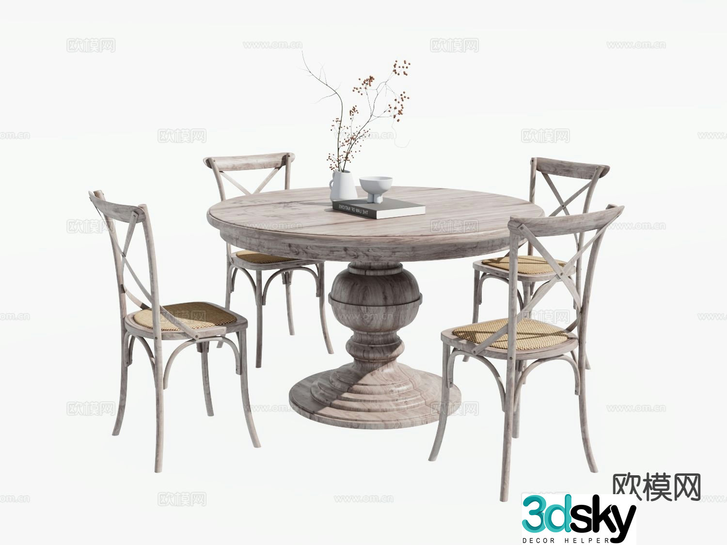 American outdoor table and chairs round dining table 3d model