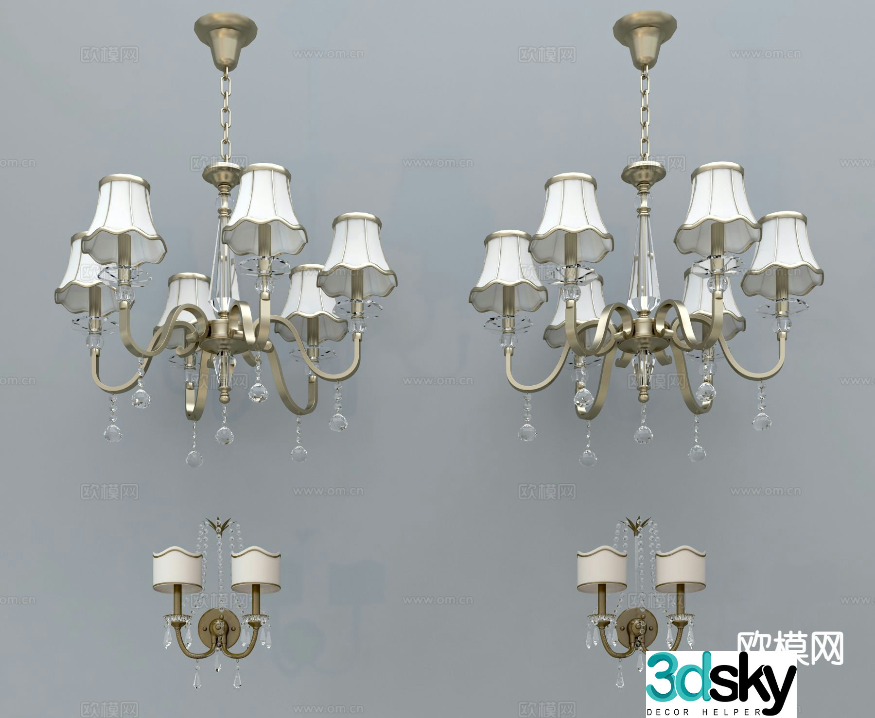 European style multi-head chandelier 3d model