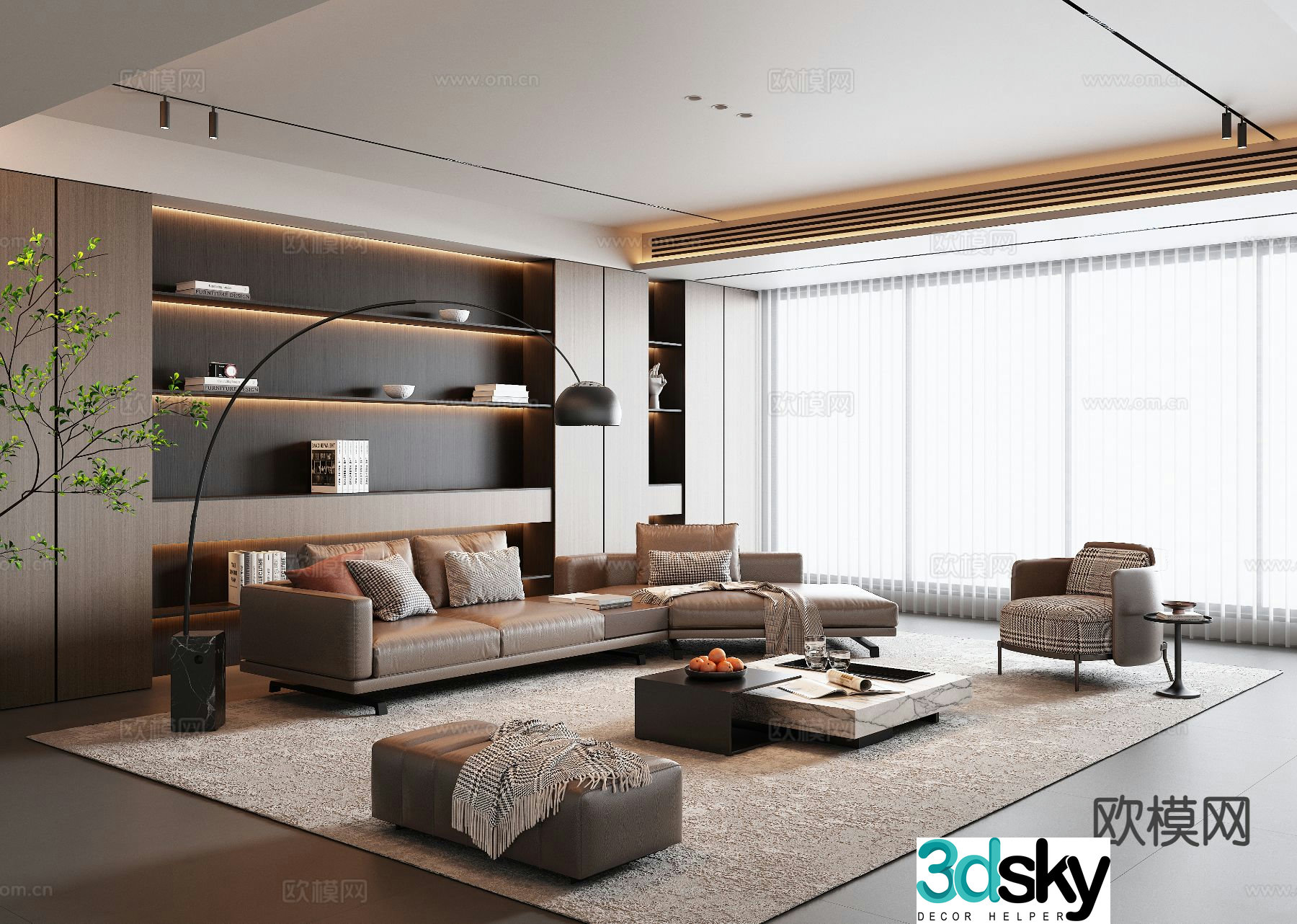Italian light luxury living room 3D model
