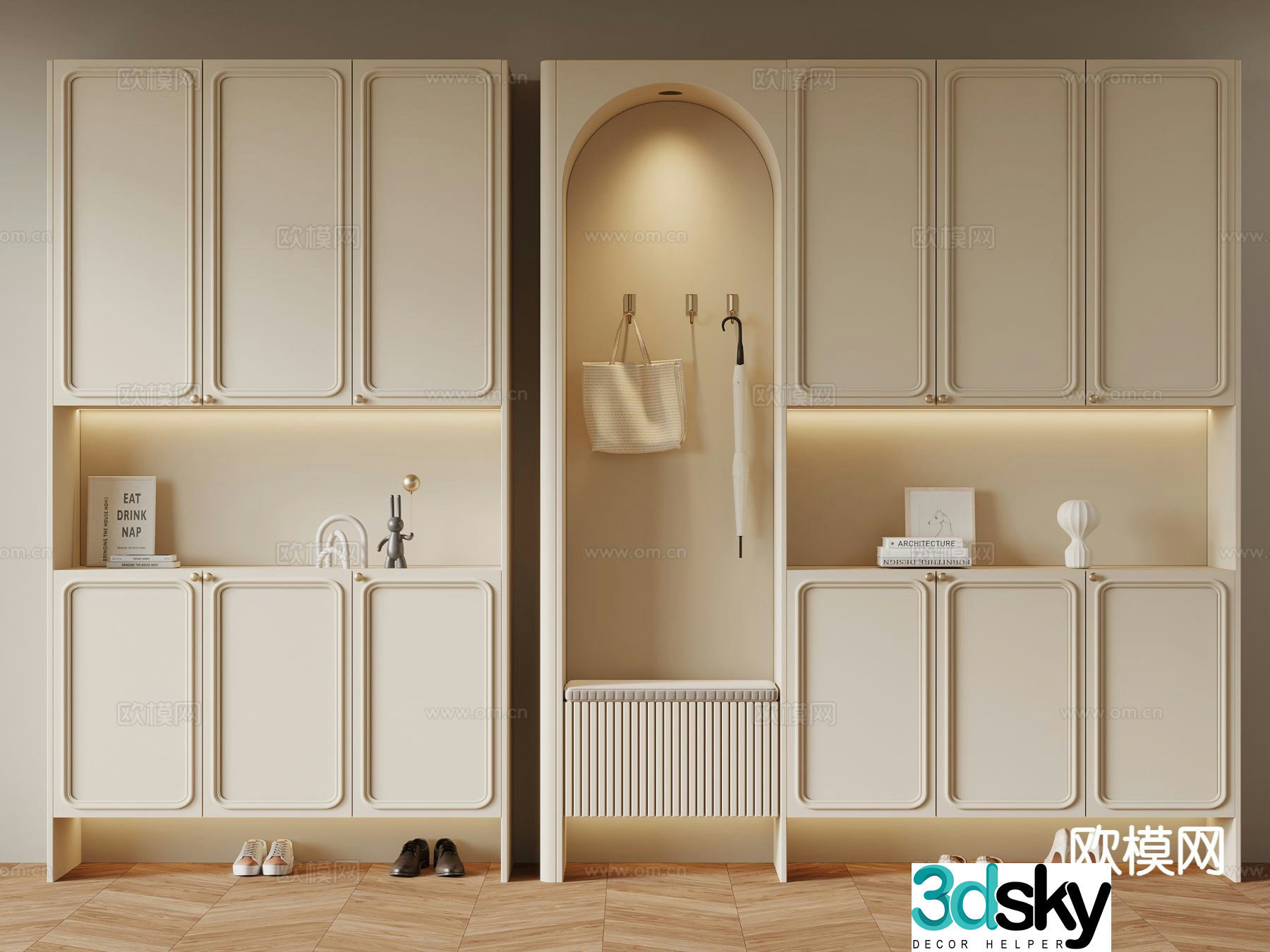 Cream style shoe cabinet custom cabinet 3d model