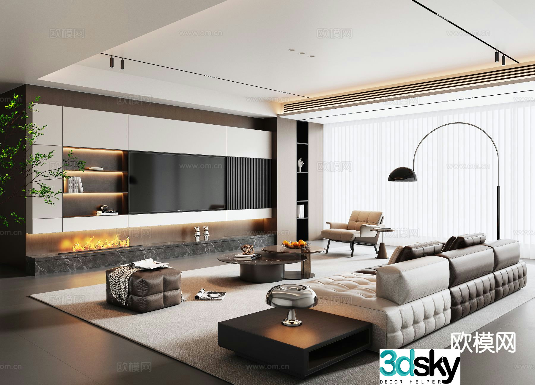 Italian light luxury living room 3D model