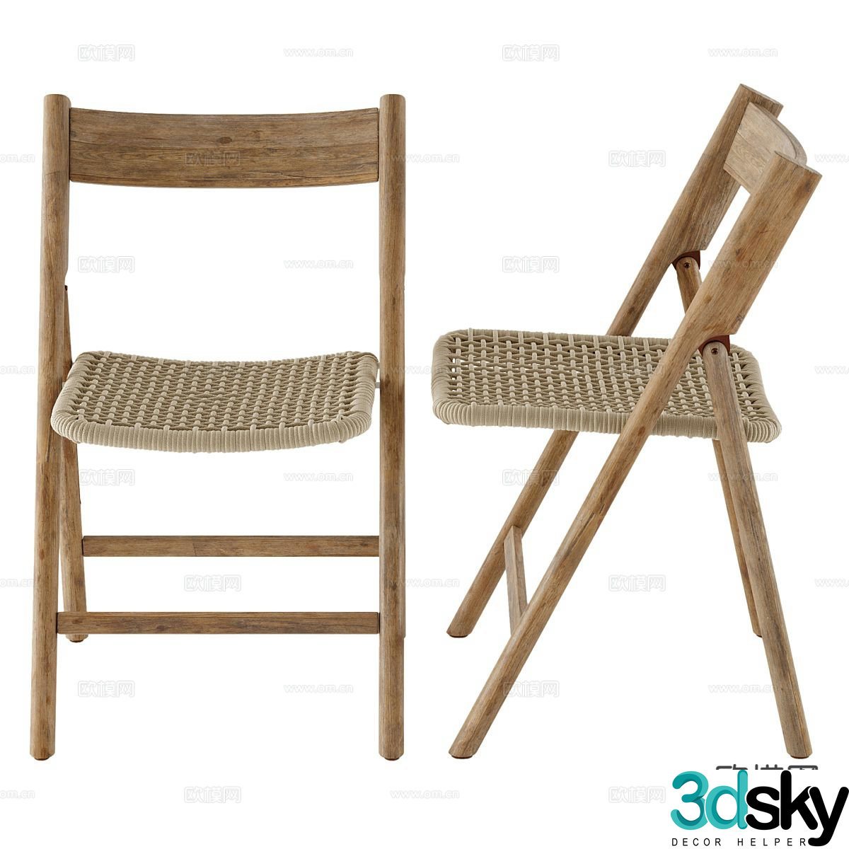Log dining chair rattan dining chair single chair 3D model