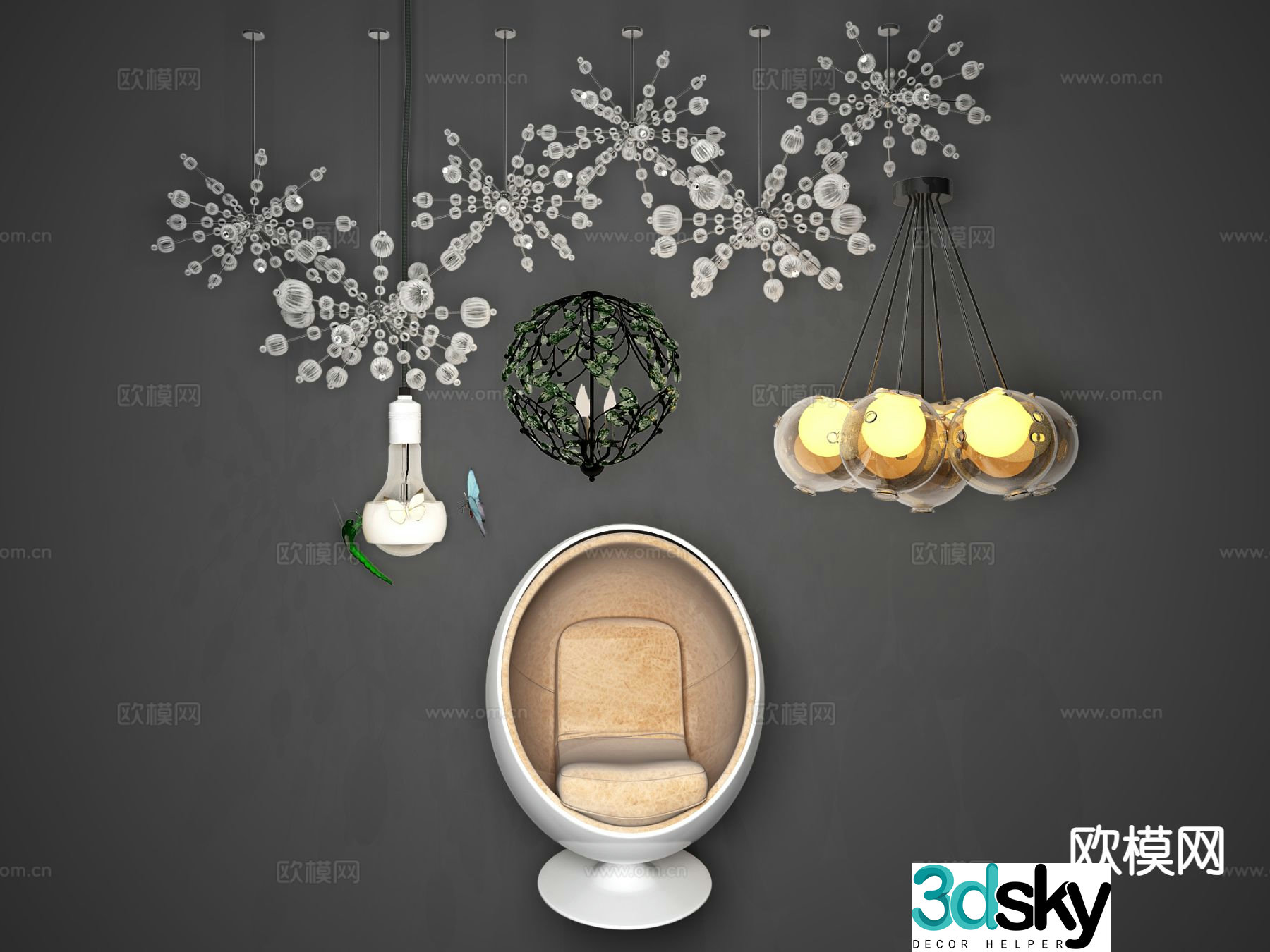New Chinese style chandelier leaf lamp 3d model