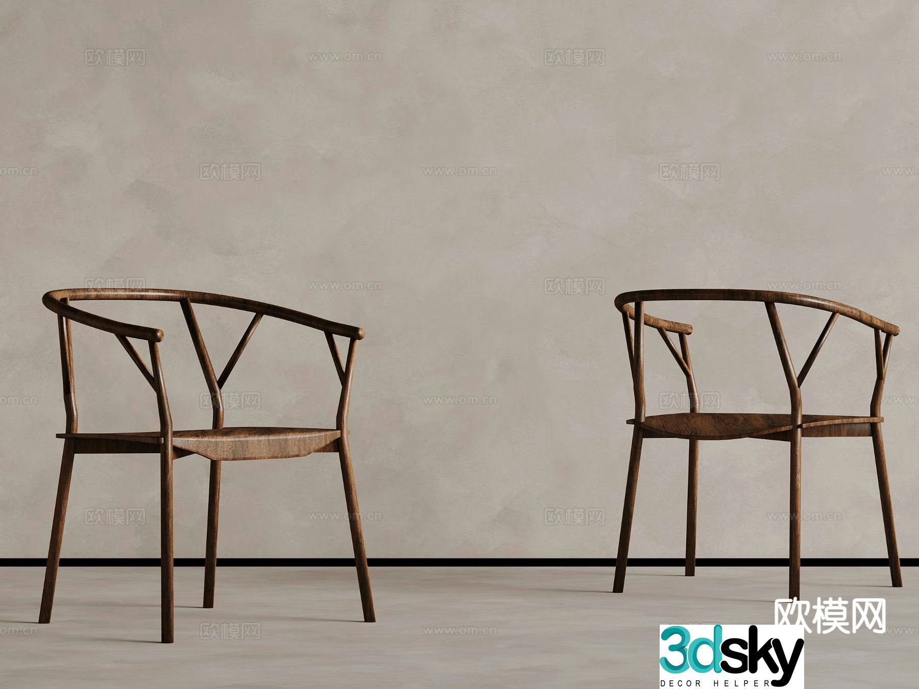 Medieval style leisure chair armless wooden chair chair 3d model