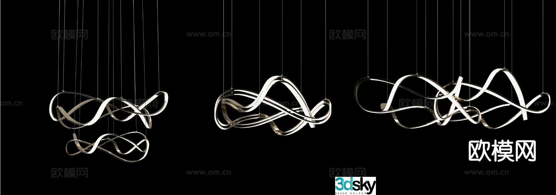 Modern curved chandelier 3d model