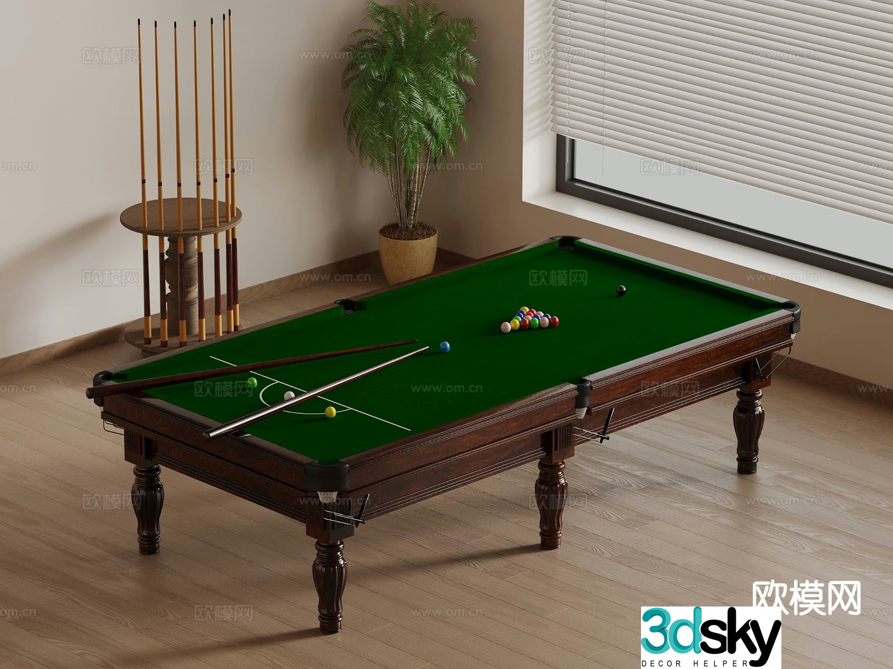 Pool table pool cue storage rack 3d model
