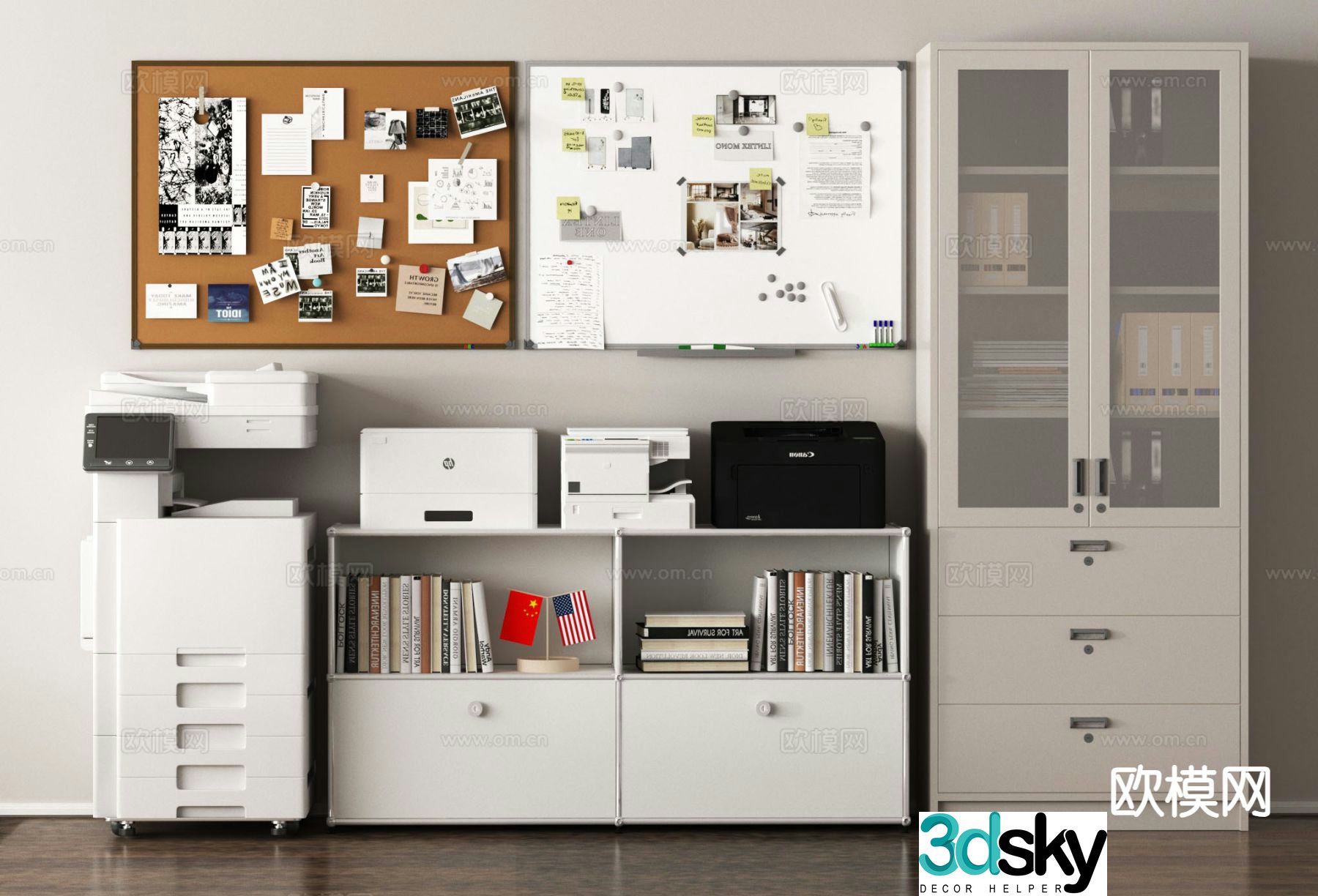 Office supplies printer file cabinet file cabinet information cabinet whiteboard 3d model