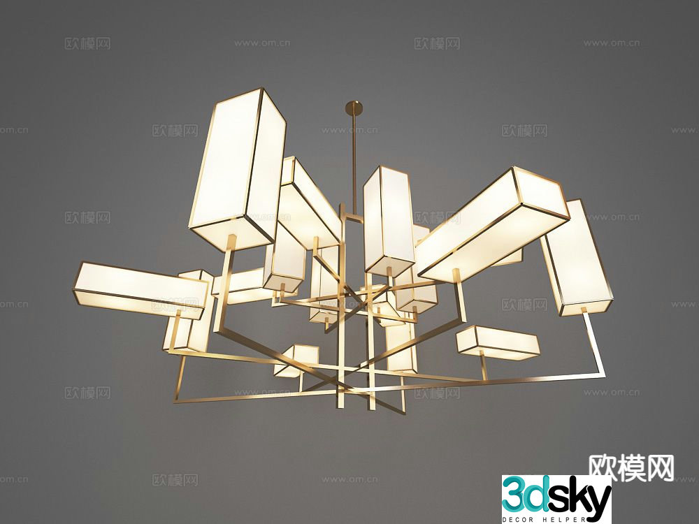 New Chinese style metal chandelier 3d model
