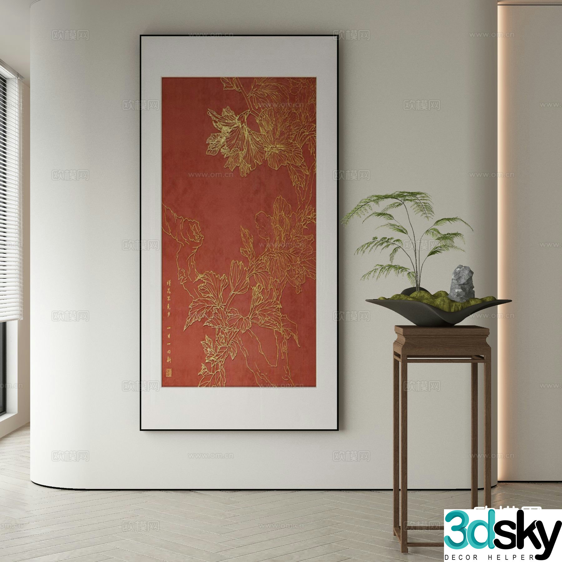 New Chinese style decorative painting national trend hanging painting peony hanging painting 3D model