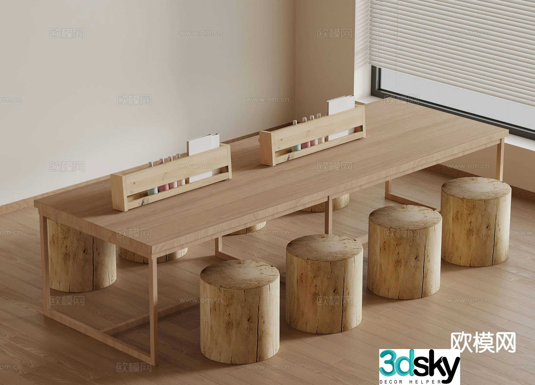 Modern handicraft workshop solid wood tables and chairs handmade table 3D model