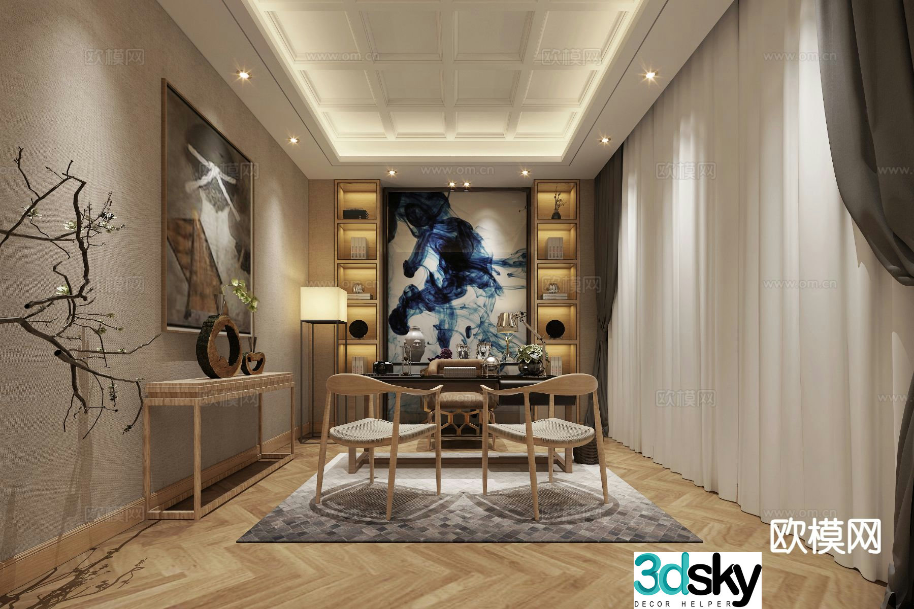 New Chinese style study 3D model