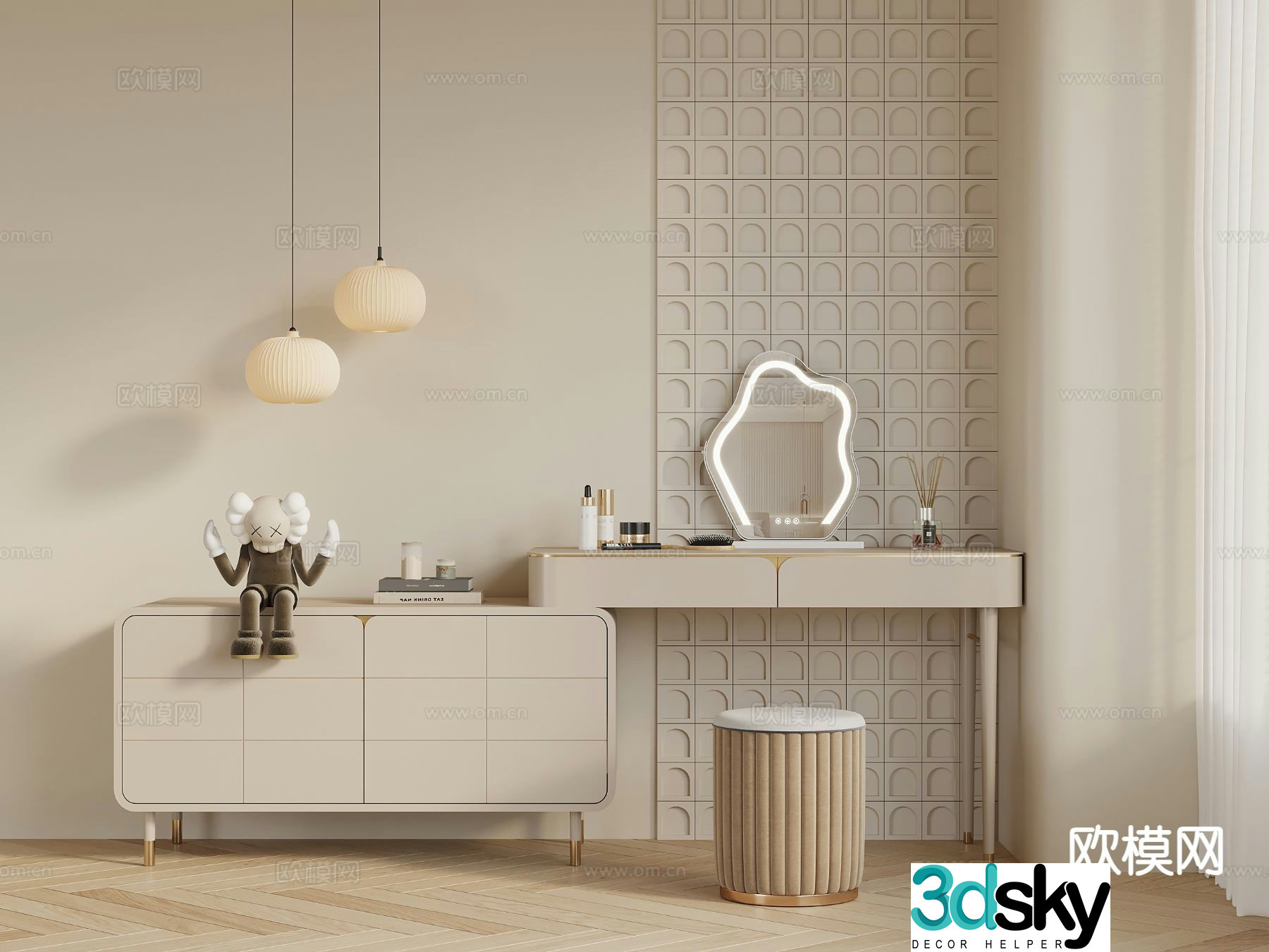 Cream style dresser 3d model