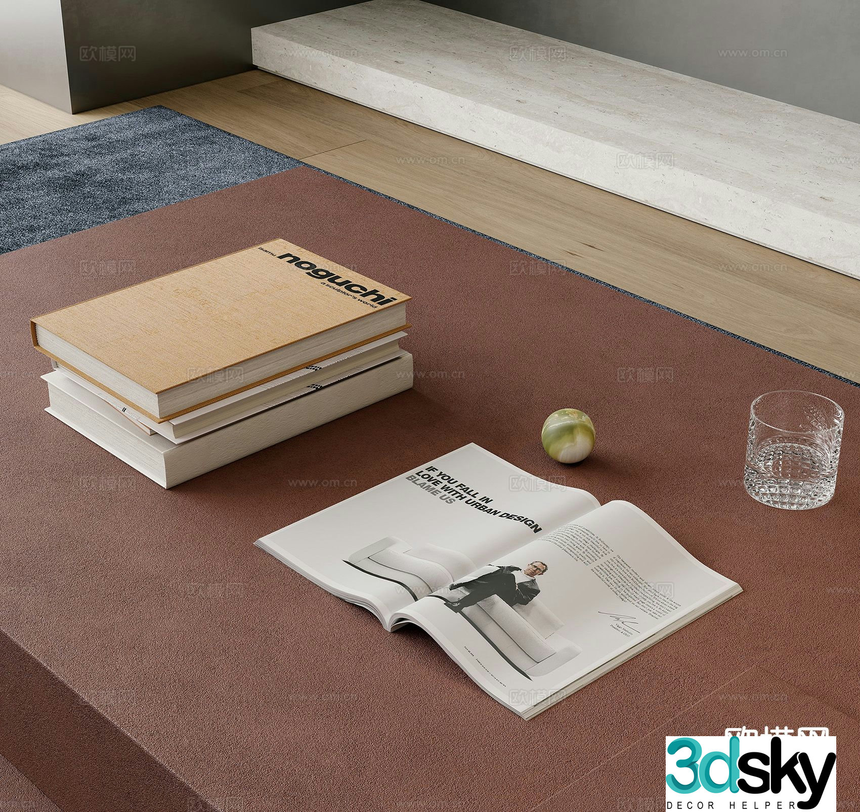 Modern coffee table ornaments books books 3d model