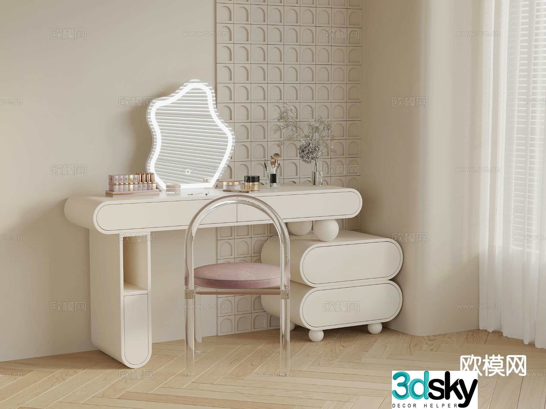 Cream style dresser 3d model