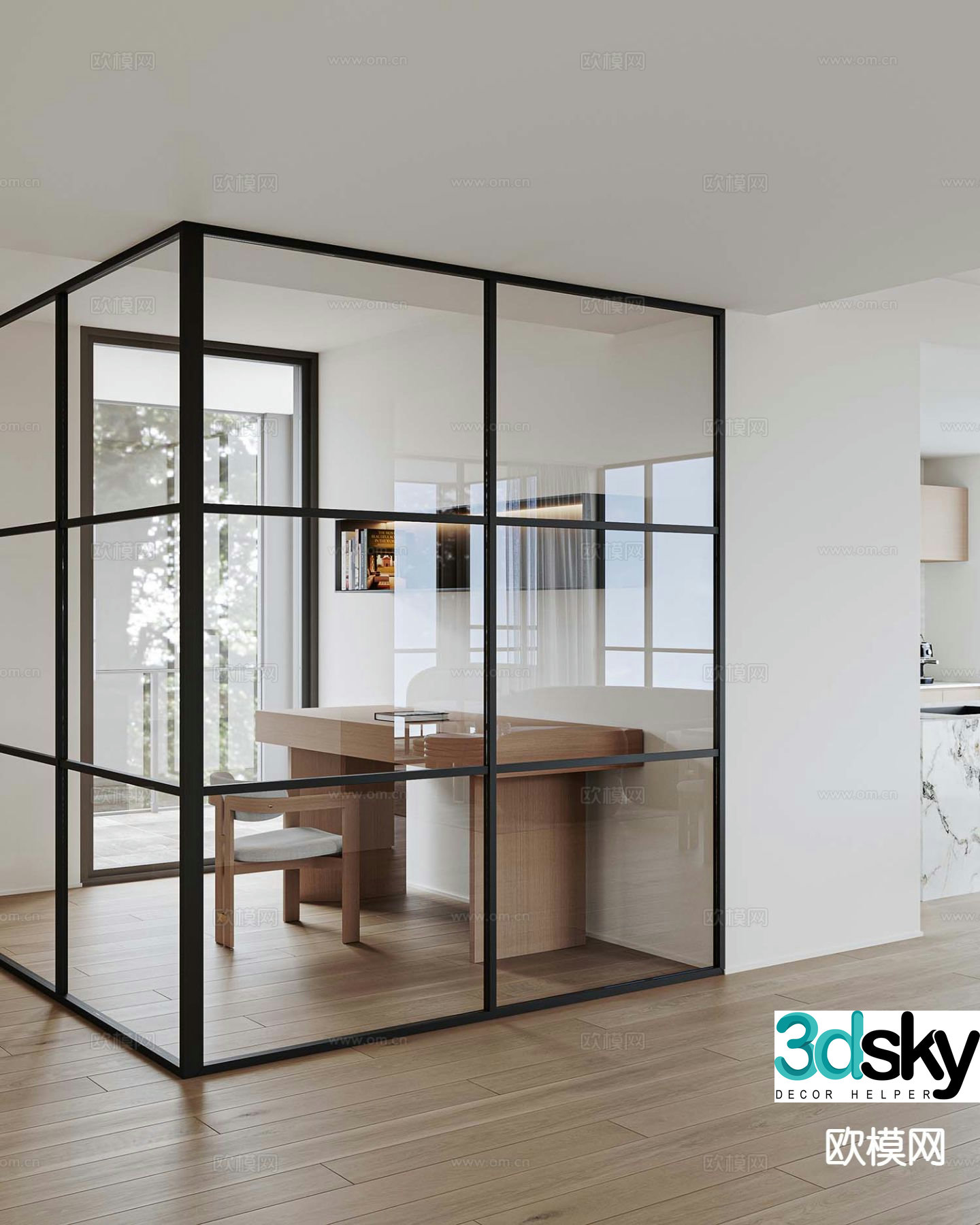 Modern study glass room 3d model