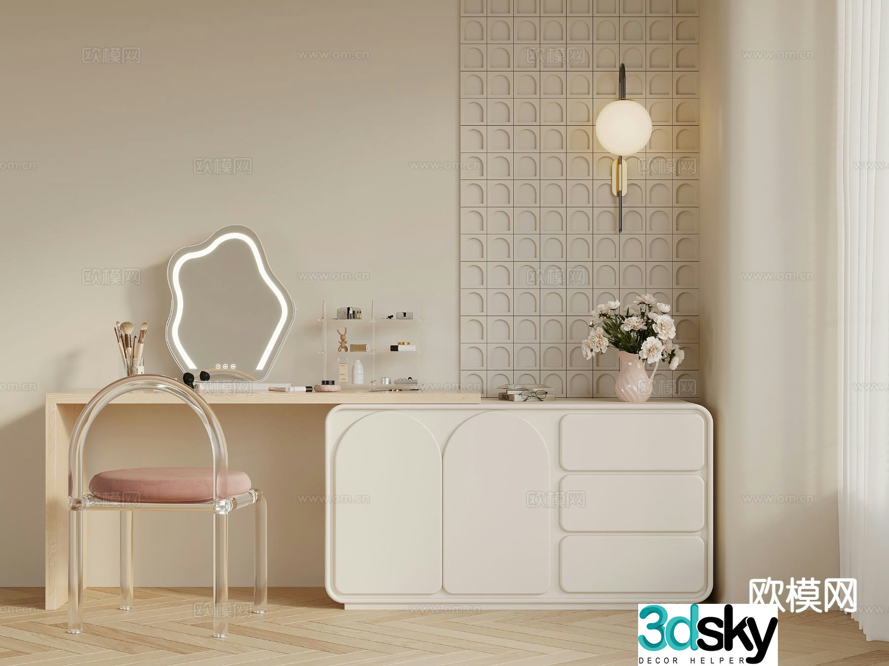 Cream style dresser 3d model
