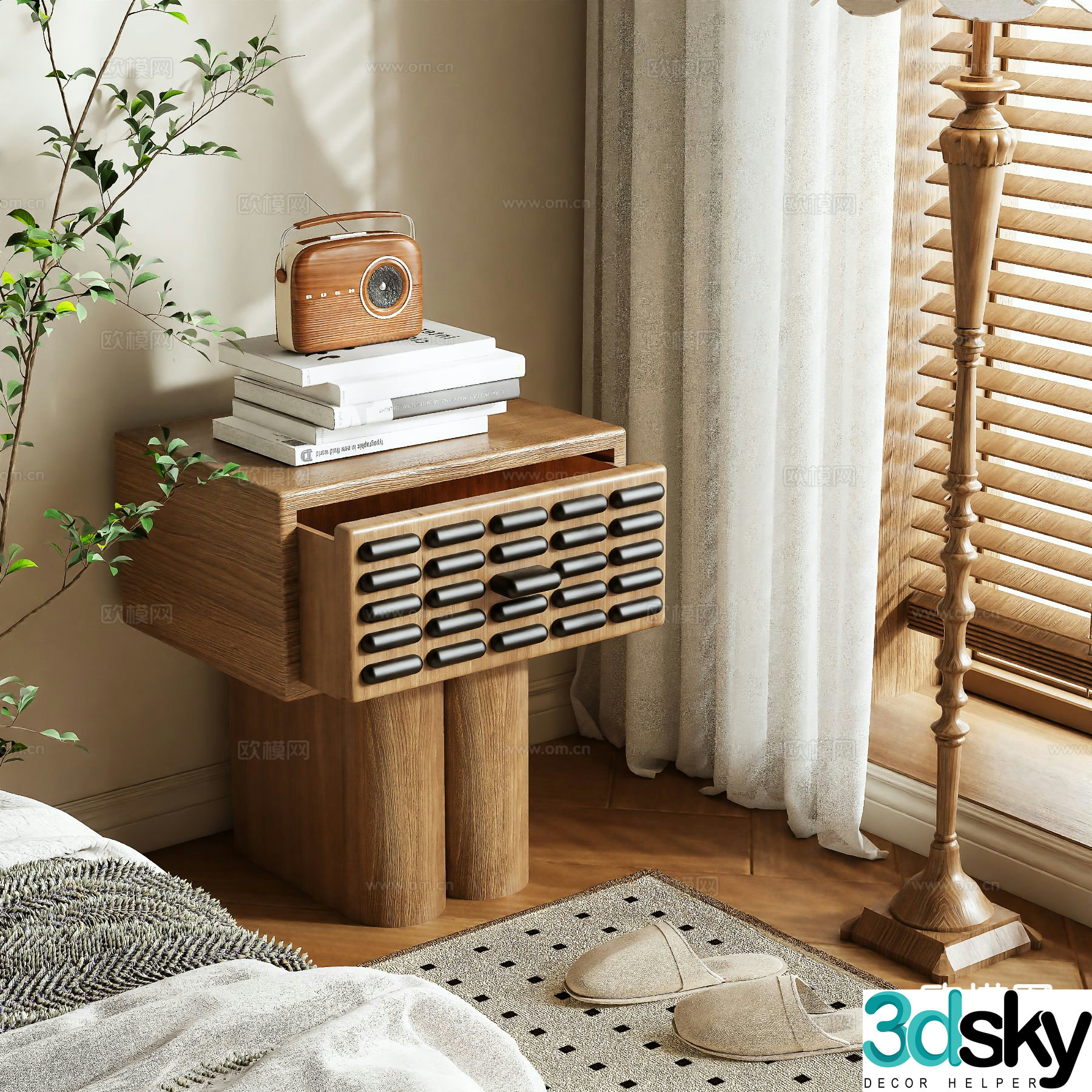 Medieval style bedside table 3d model