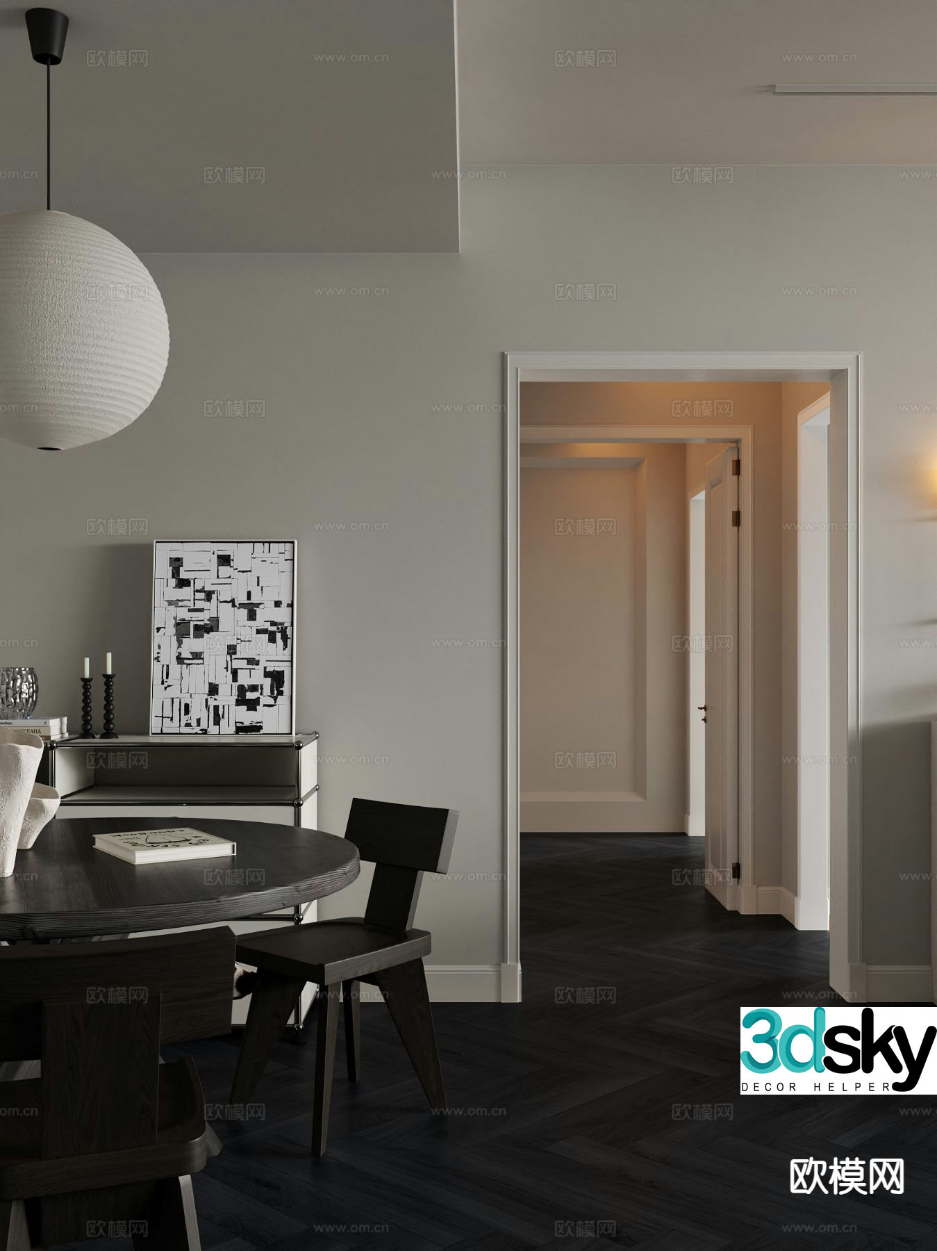Modern dining table and chairs 3d model