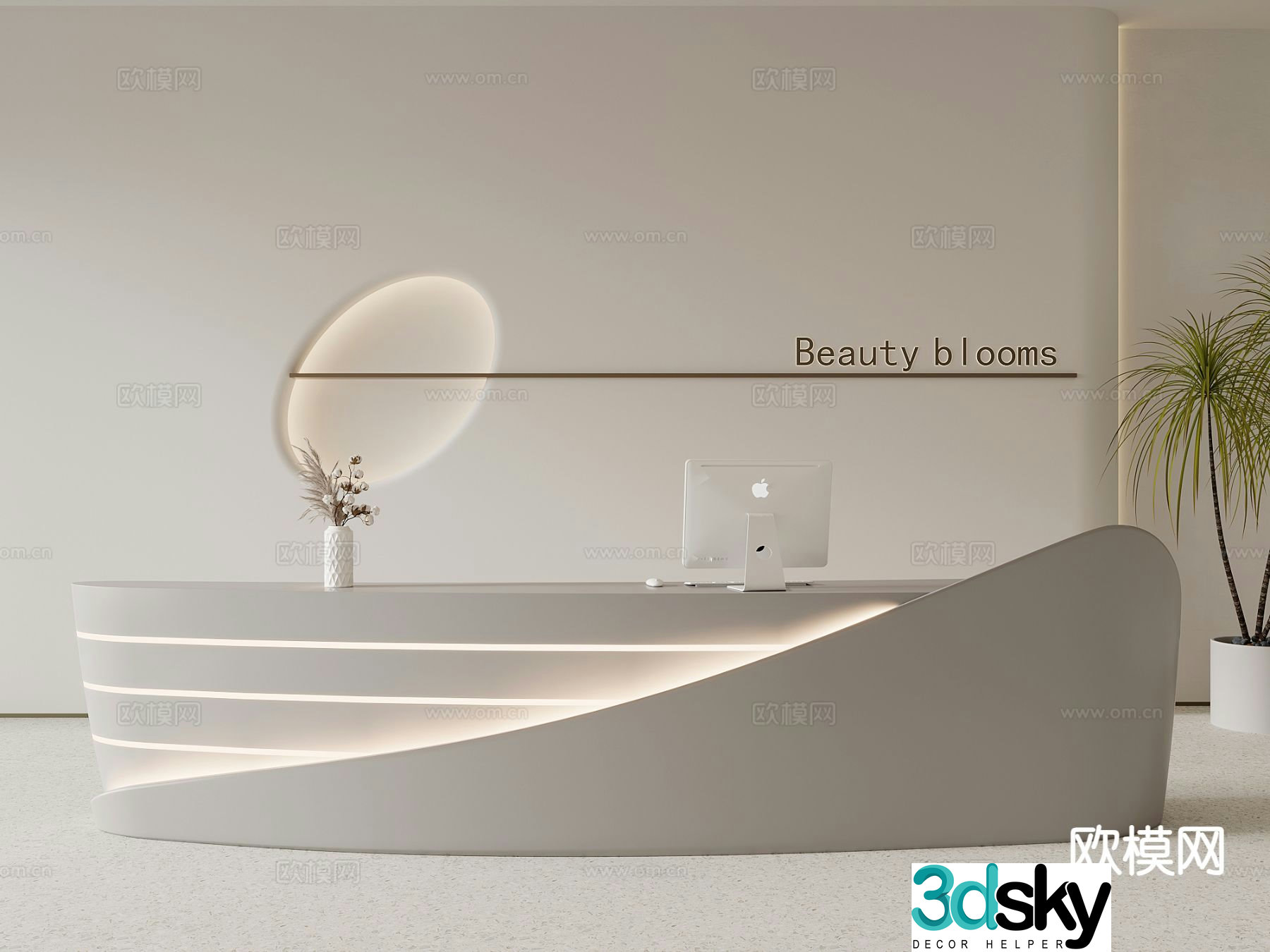 Modern service desk information desk front desk reception desk 3d model