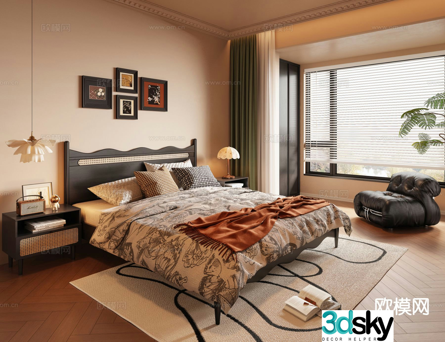 French retro style bedroom master bedroom 3d model