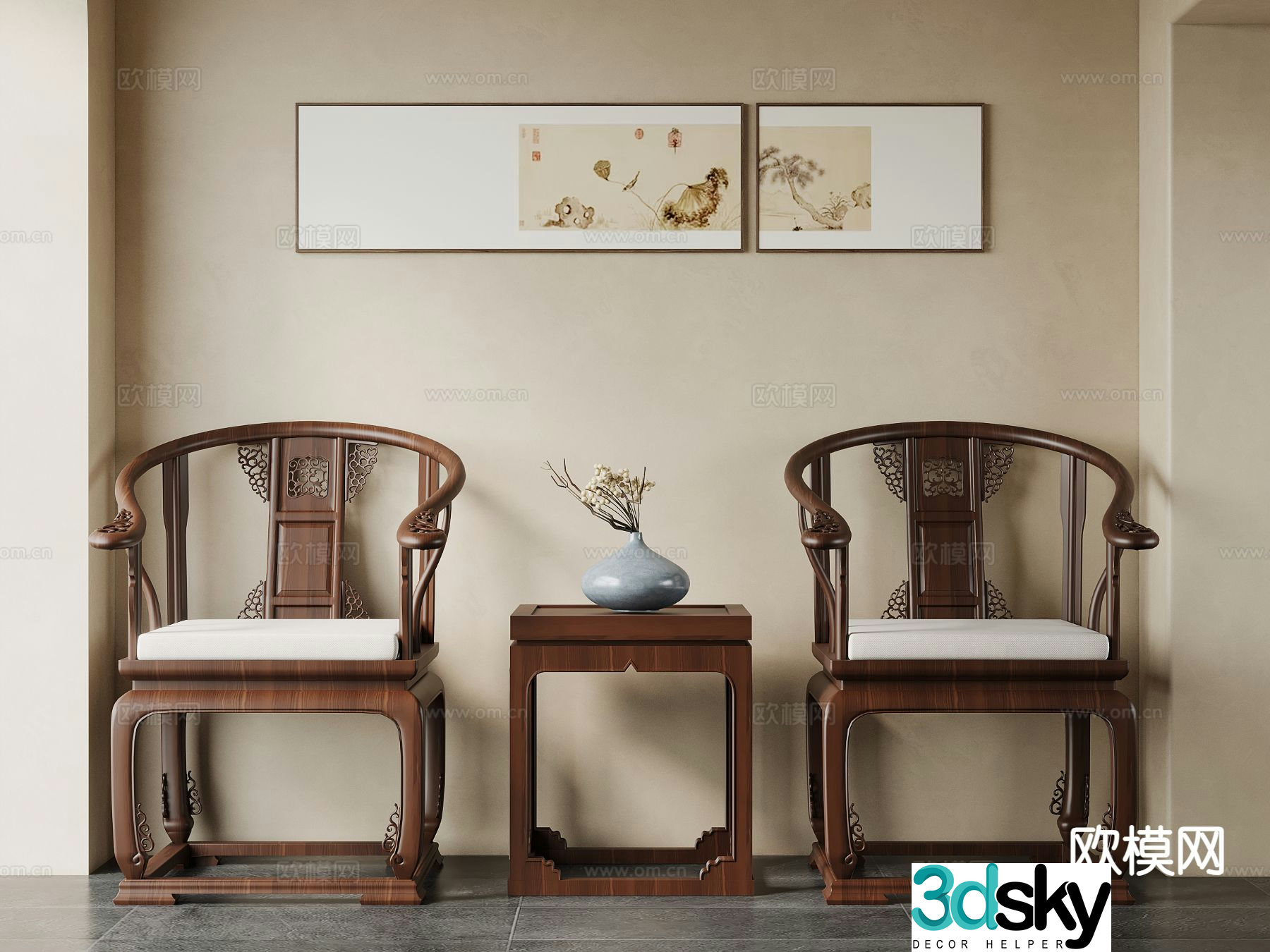 New Chinese style leisure chair arm chair corner table 3D model