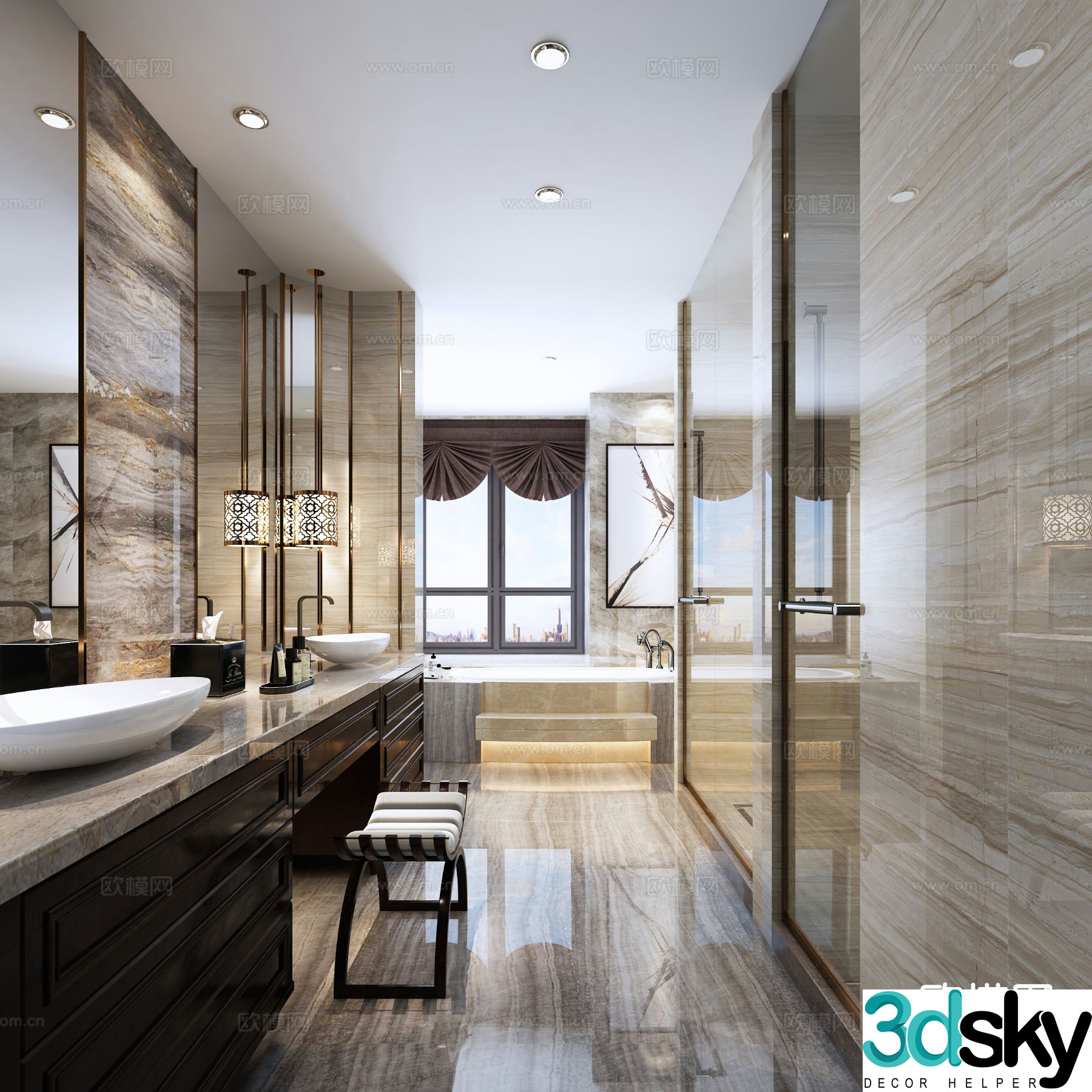 New Chinese style bathroom bathroom toilet 3d model