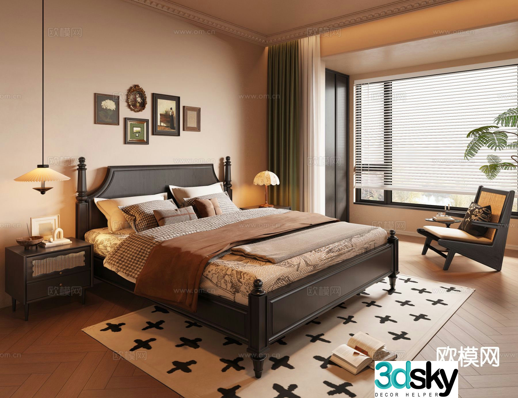 French retro style bedroom master bedroom 3d model