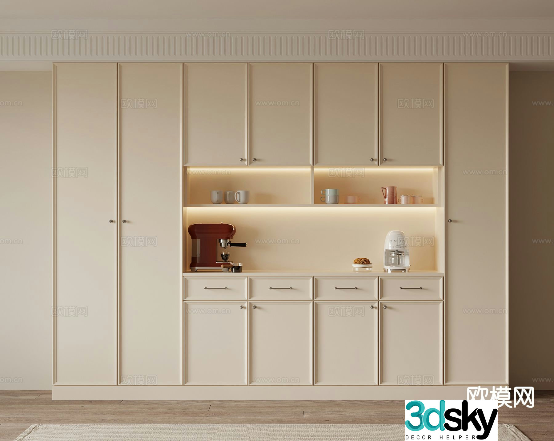 Cream style wine cabinet sideboard 3d model