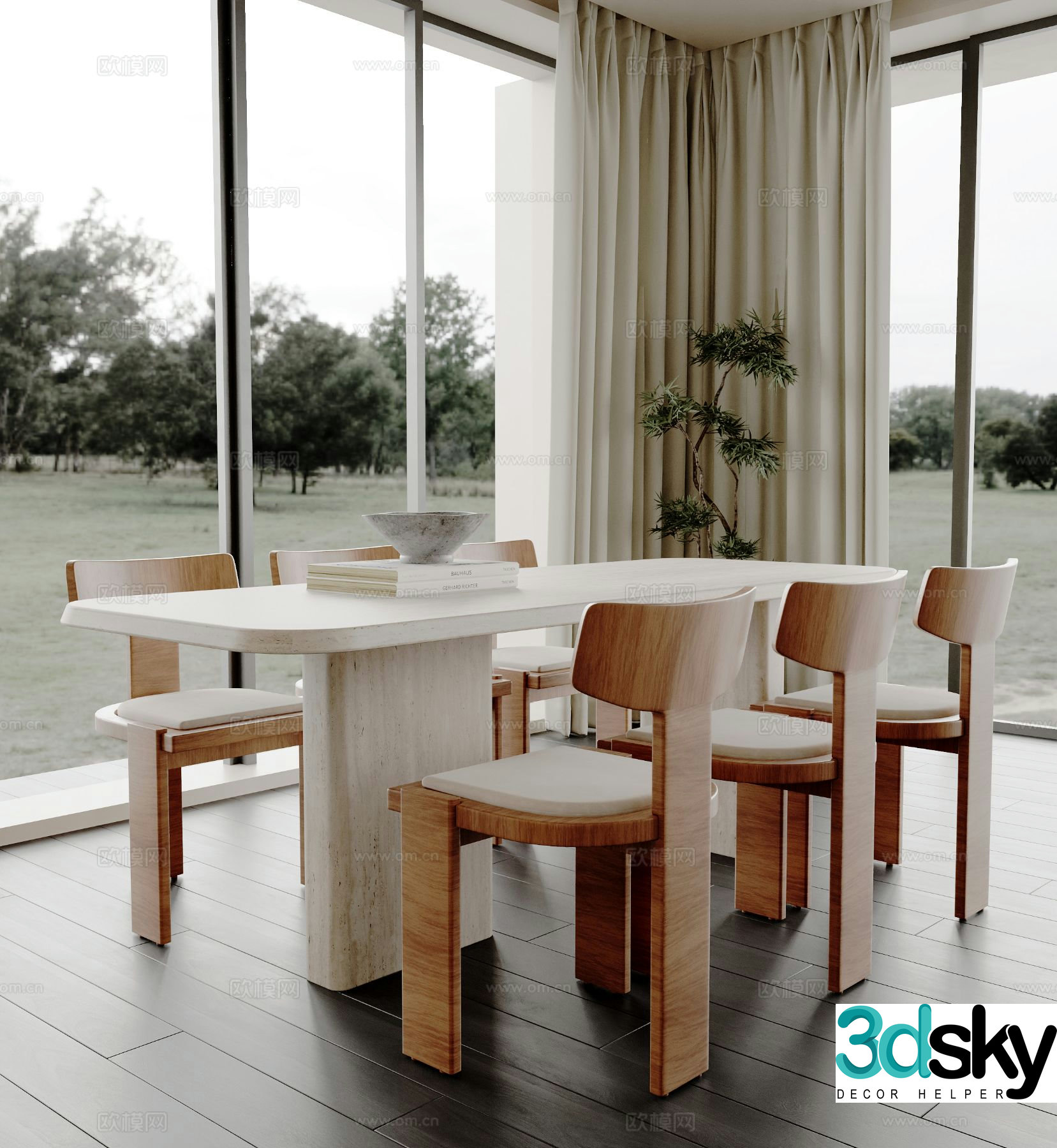 Modern dining table and chairs 3d model