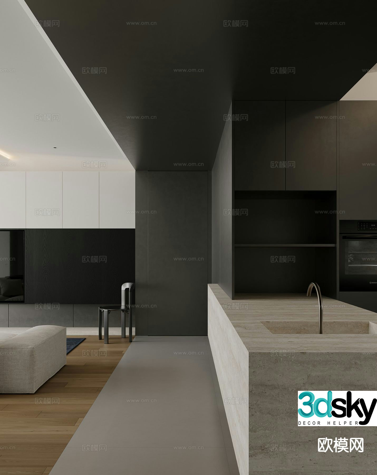 Italian island sink kitchen 3d model