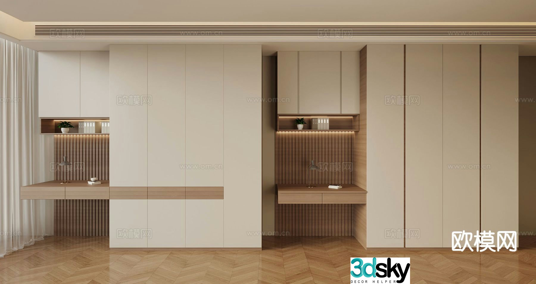 Modern minimalist wardrobe integrated wardrobe 3d model