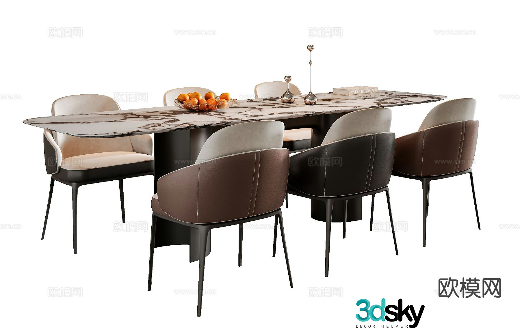 Italian dining table and chairs 3d model