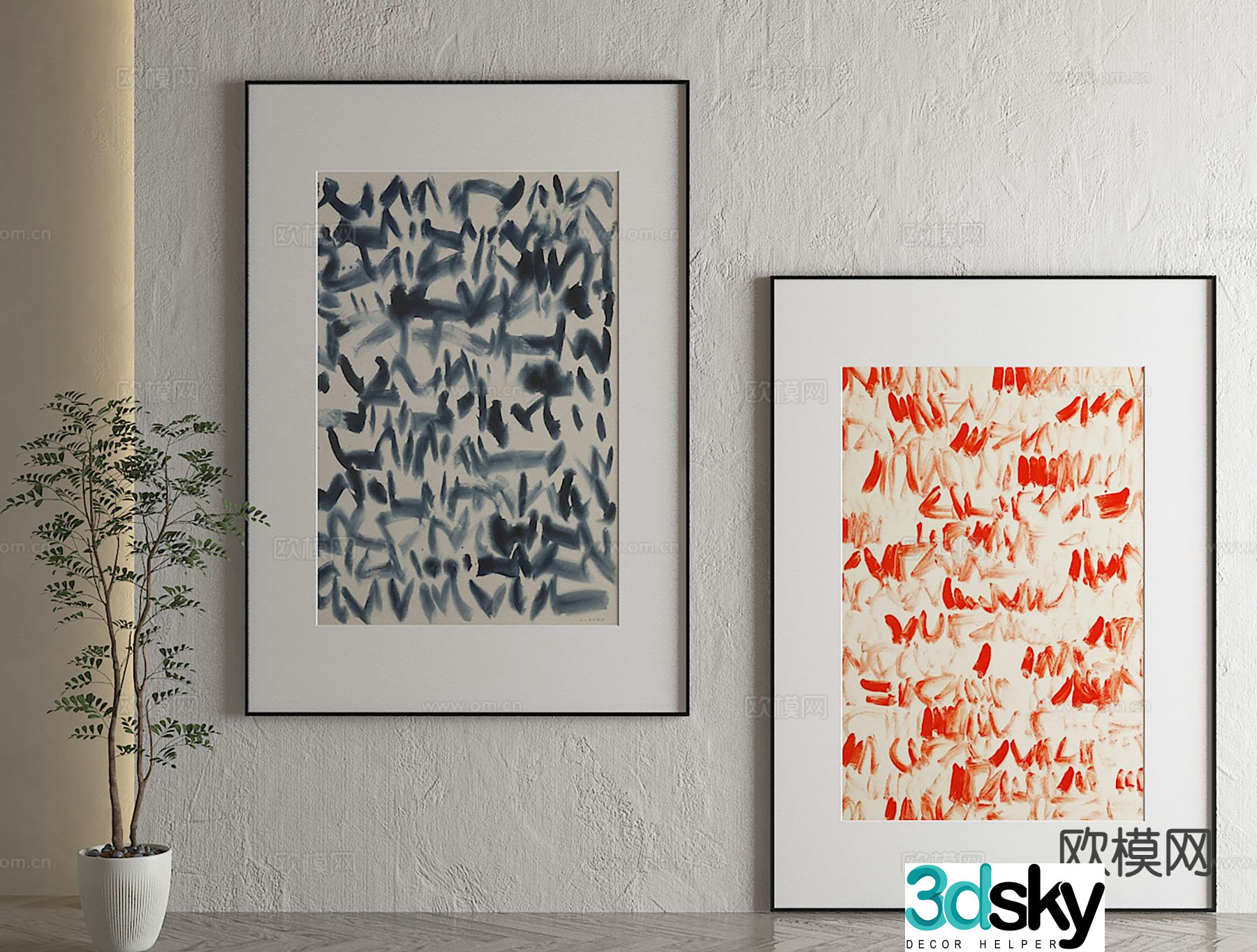 Modern texture painting decorative painting 3d model