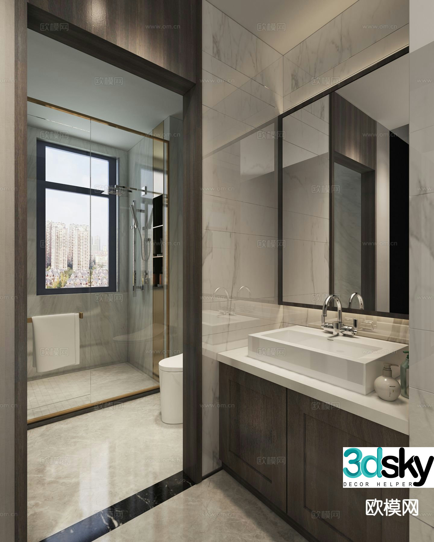 Light luxury bathroom bathroom wet and dry separation 3d model