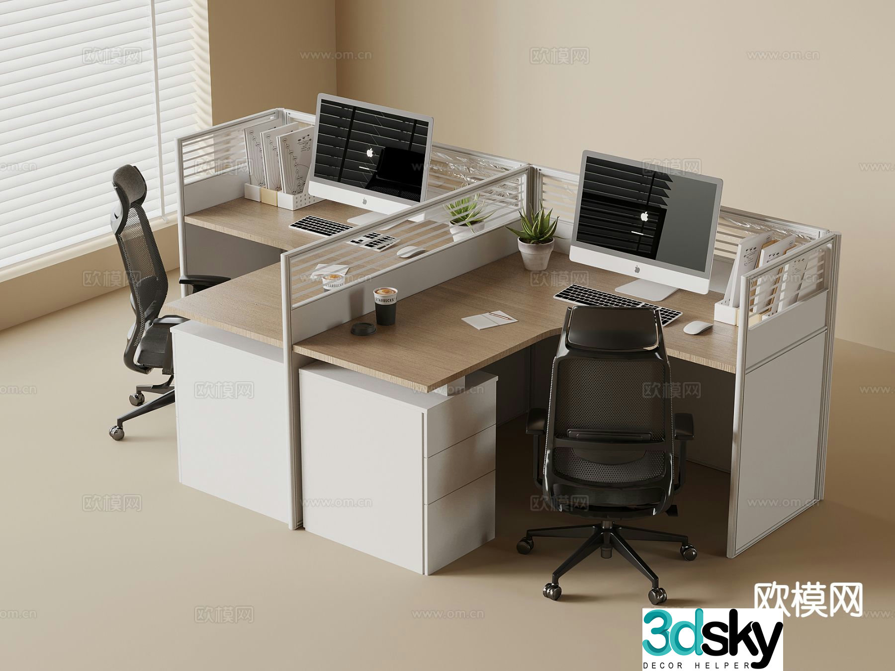 Semi-enclosed card space desk work station post 3D model