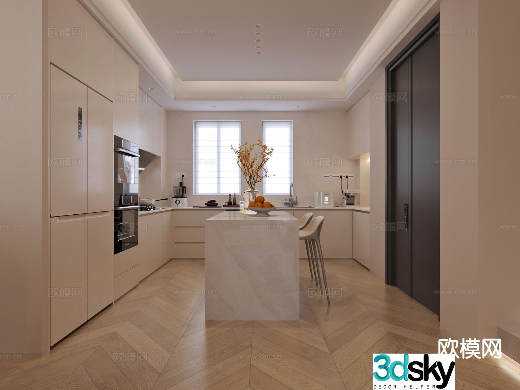 Modern island kitchen 3d model
