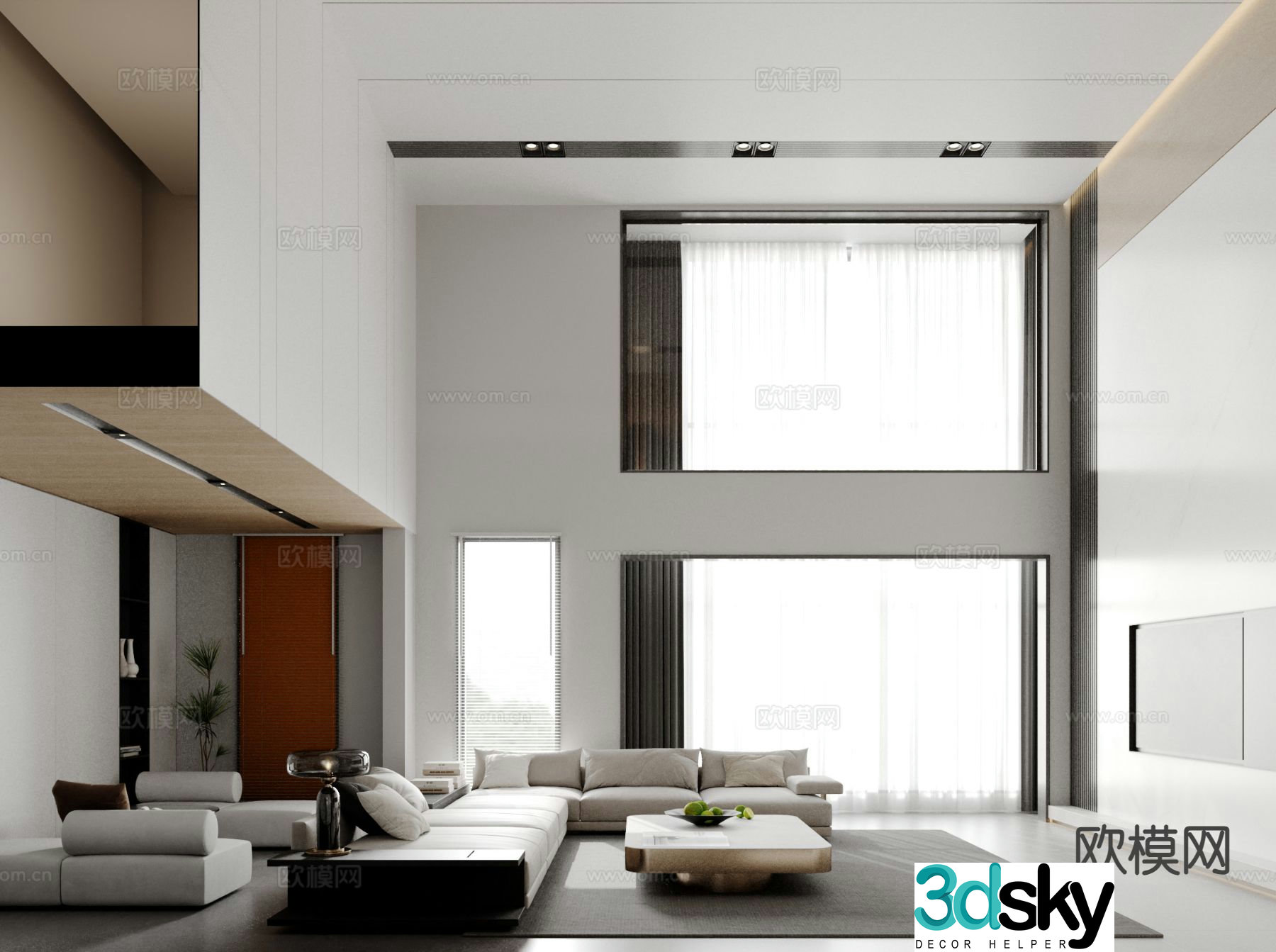 Modern villa living room empty living room 3D model