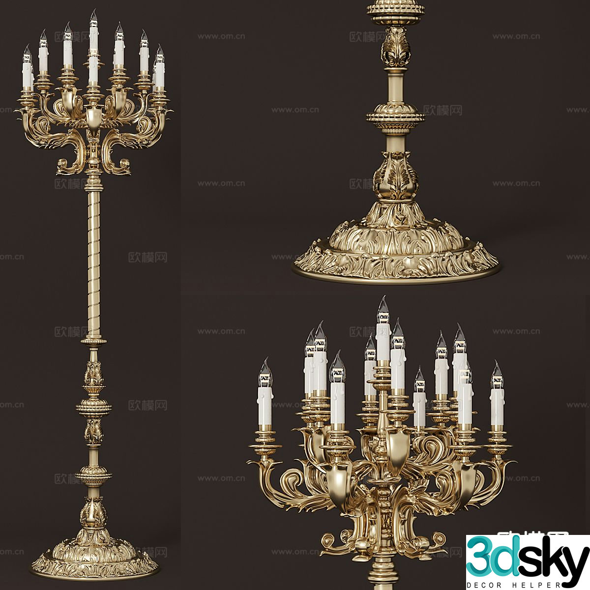 European style candlestick lamp floor lamp 3d model