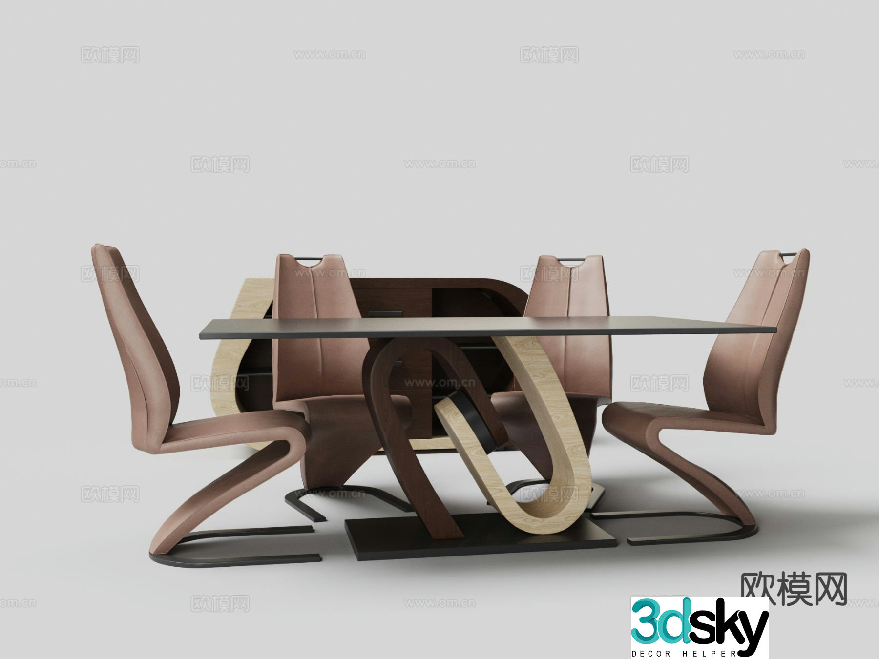 Modern leather dining table and chairs 3d model
