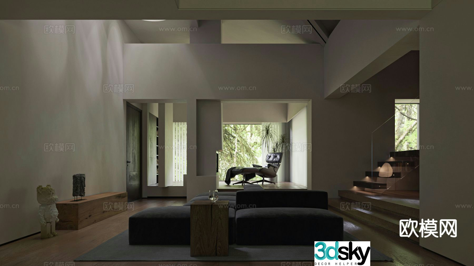 Modern villa living room basement 3d model