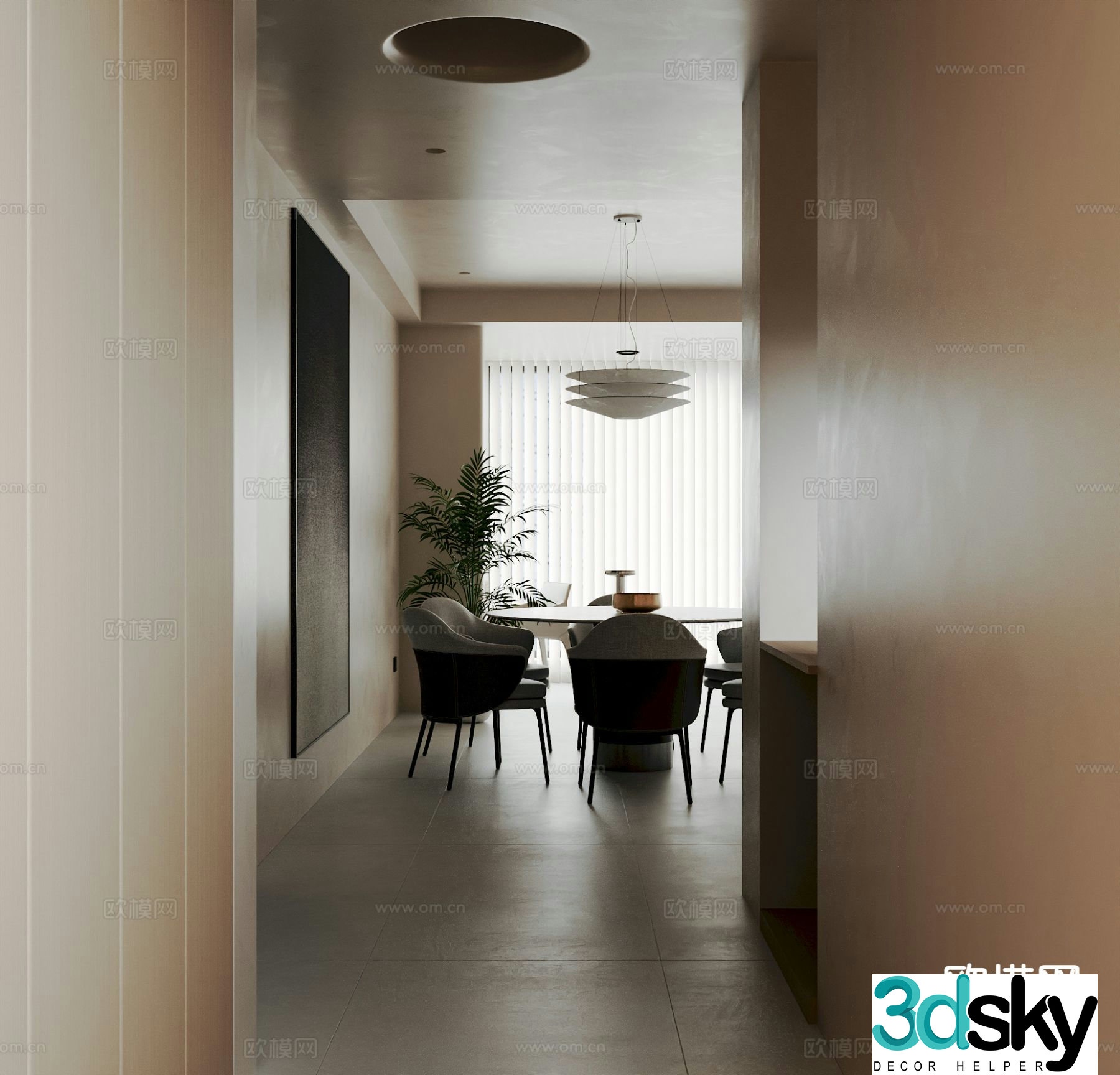 Modern restaurant aisle 3d model