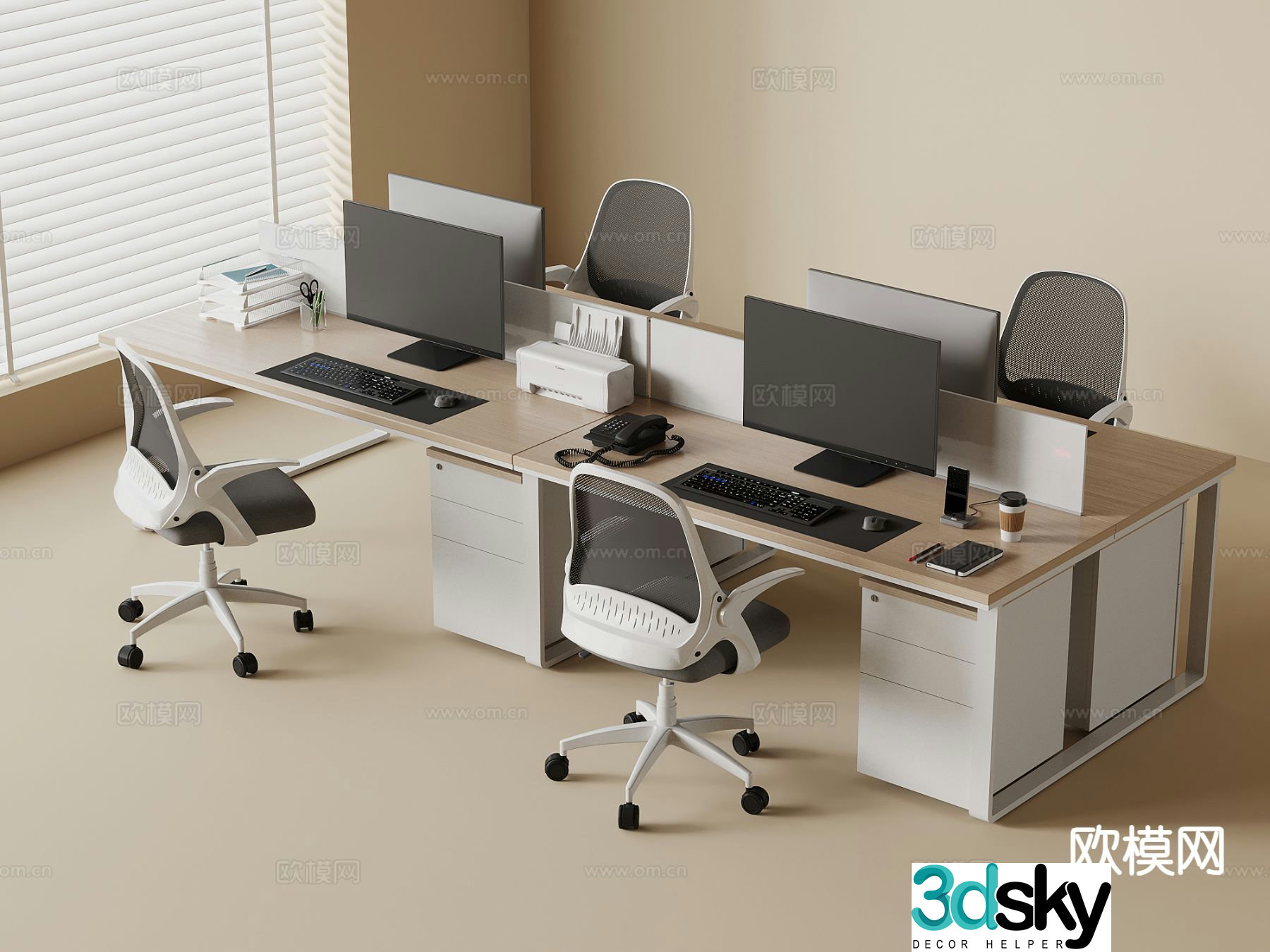Card space desk work station post 3d model